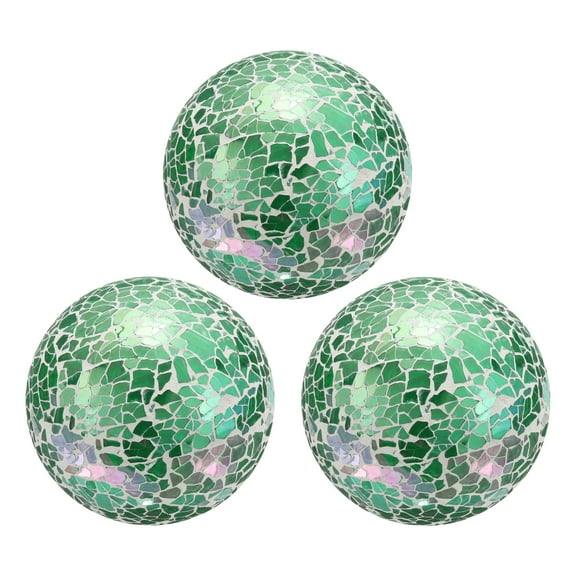 3 Pack 3.15" Decorative Balls Mosaic Glass Balls Orbs, Colorful Green