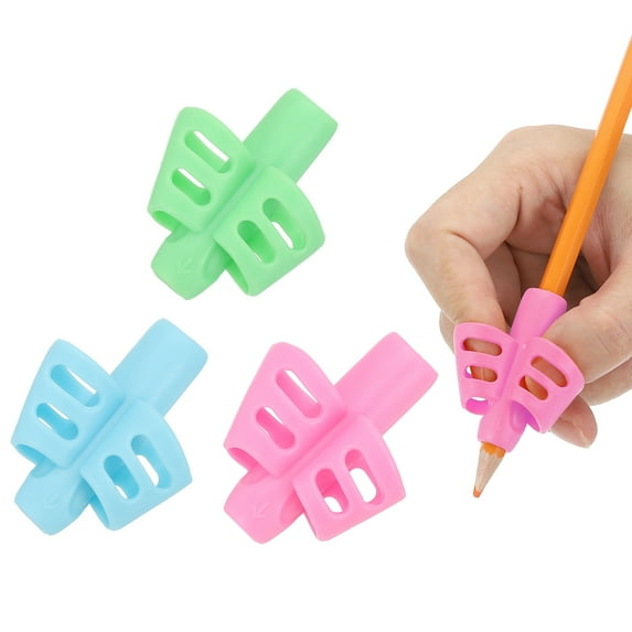 Uxcell 3 Pcs 2 Fingers Handwriting Pencil Grippers, Pink, Green, Light Blue
