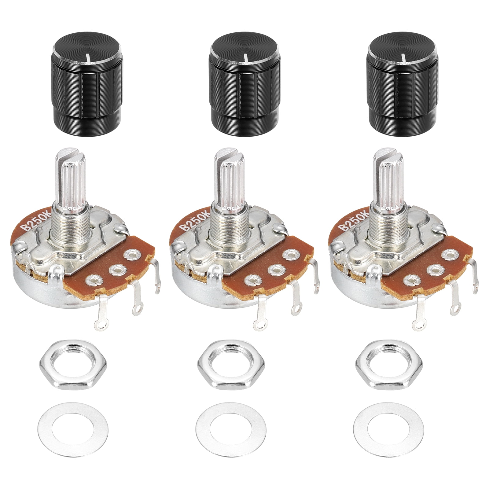 Uxcell 3 Pcs 250K Ohm Rotary Potentiometer, WH138 3 Pin Single Turn ...