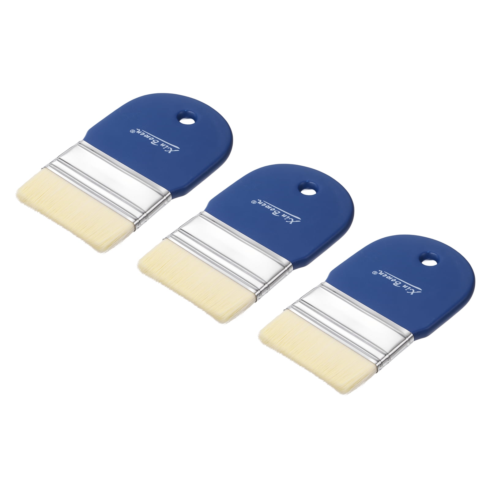 Uxcell 3 Pcs 3" Width Flat Paddle Paint Brush, Nylon Bristle Painting Brushes with Short Wood Handle for Acrylic Oil Paint Varnishes Watercolor Painter, Blue