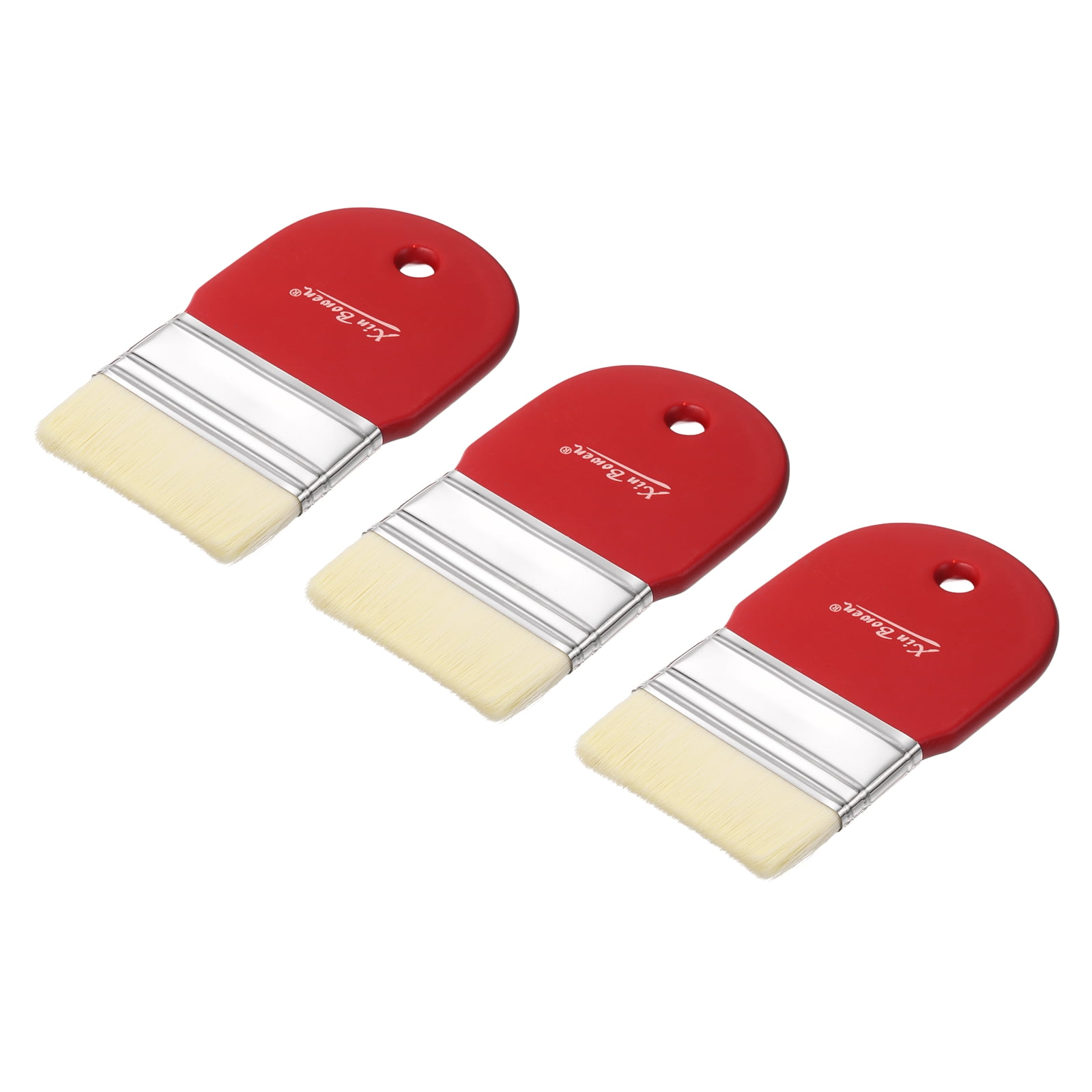 Uxcell 3 Pcs 3" Width Flat Paddle Paint Brush, Nylon Bristle Painting Brushes with Short Wood Handle for Acrylic Oil Paint Varnishes Watercolor Painter, Red