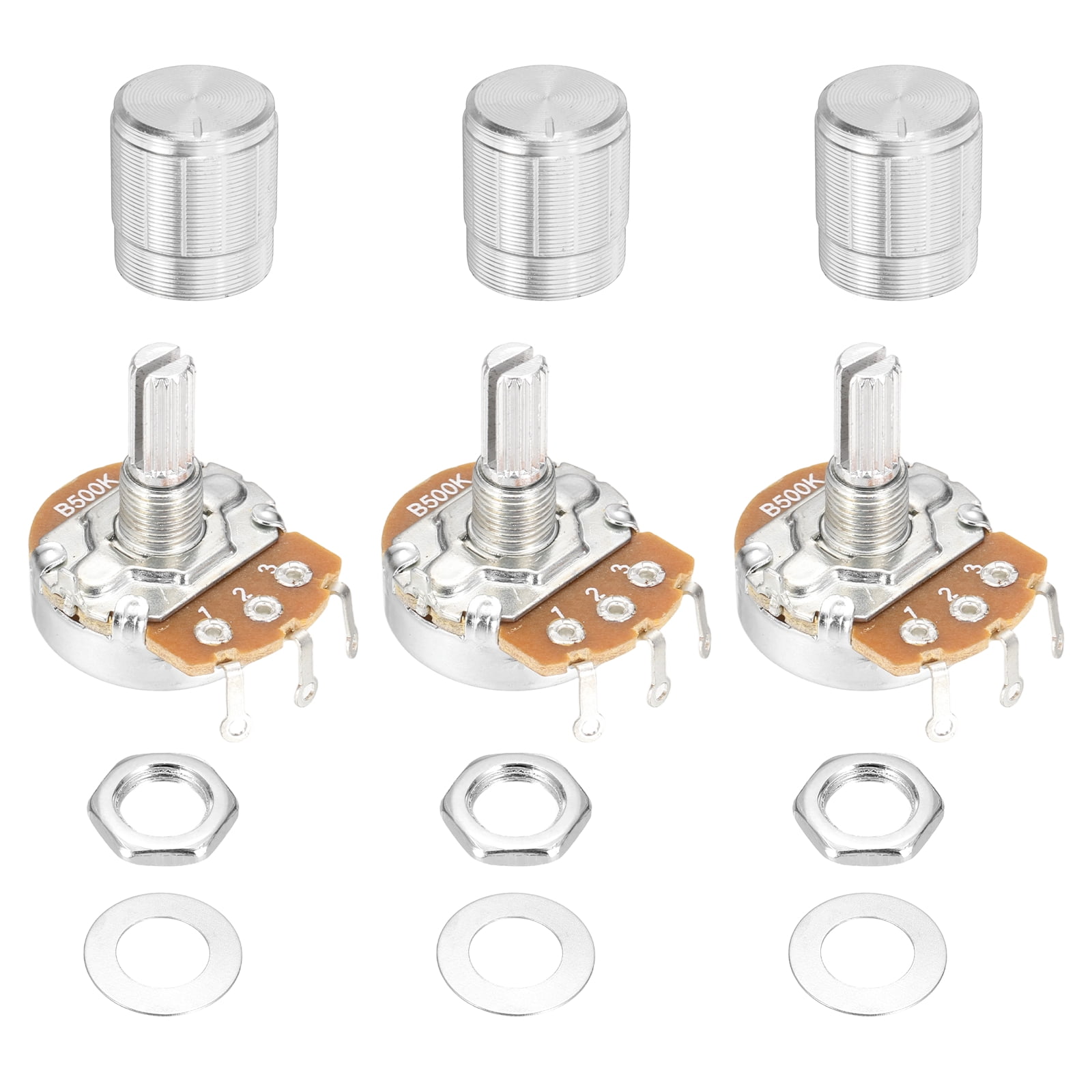 Uxcell 3 Pcs 500K Ohm Rotary Potentiometer, WH138 3 Pin Single Turn ...
