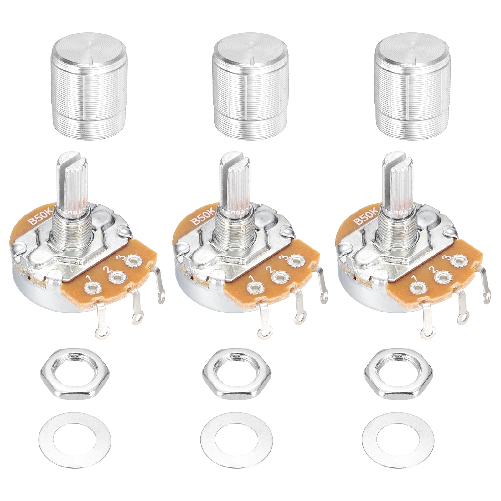 Uxcell 3 Pcs 50K Ohm Rotary Potentiometer, WH138 3 Pin Single Turn ...