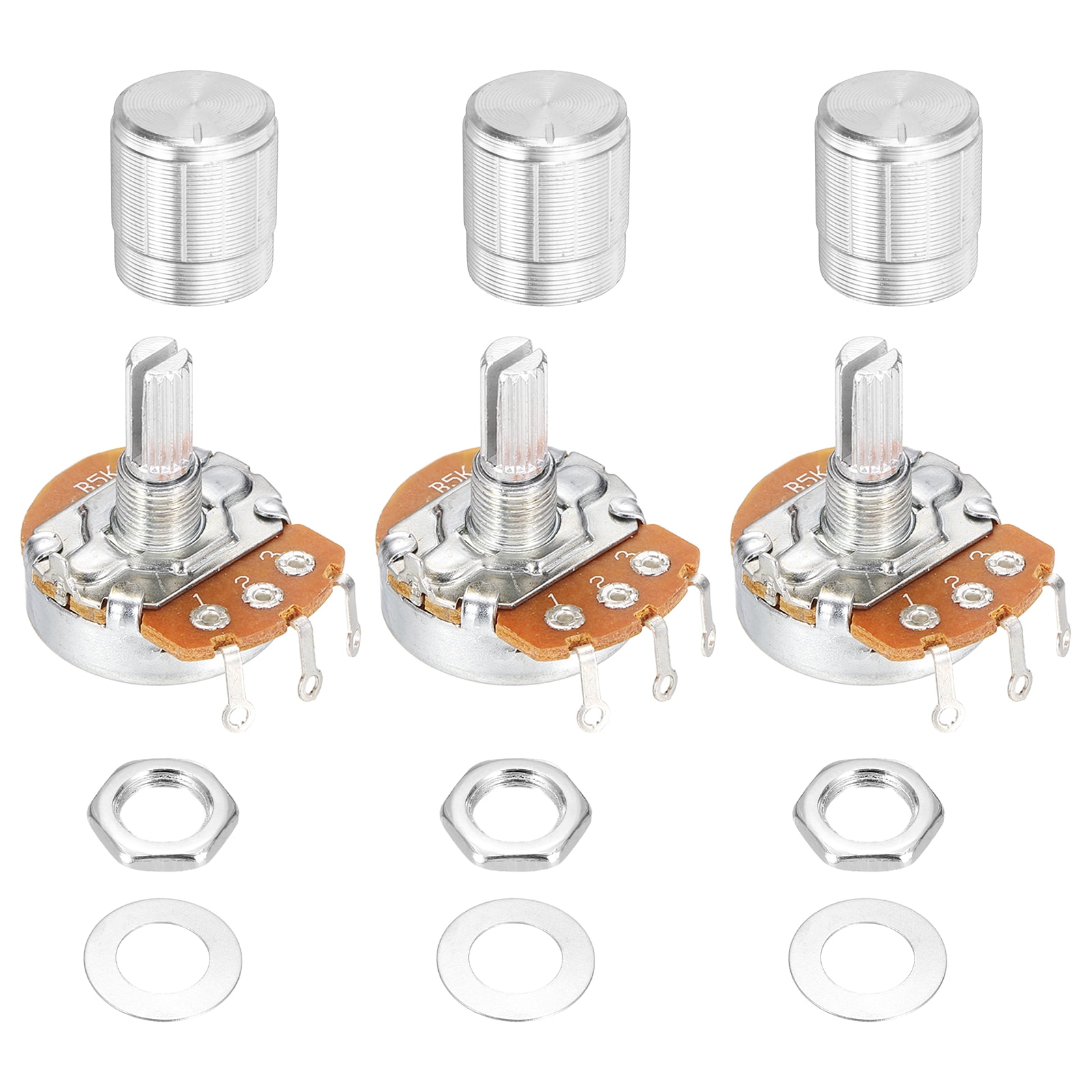 Uxcell 3 Pcs 5K Ohm Rotary Potentiometer, WH138 3 Pin Single Turn ...