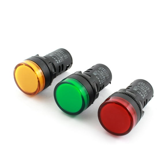 Uxcell 3 Pcs AC110V 2 Terminal LED Yellow Green Red Pilot Light Panel Indicator