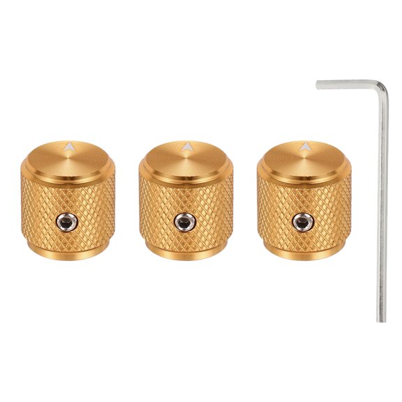 Uxcell 3 Pcs Aluminium Potentiometer Knobs, 1/4" (6mm) Universal Volume Tone Control Knobs with Arrow Indicator for Guitar, 1/2" Gold