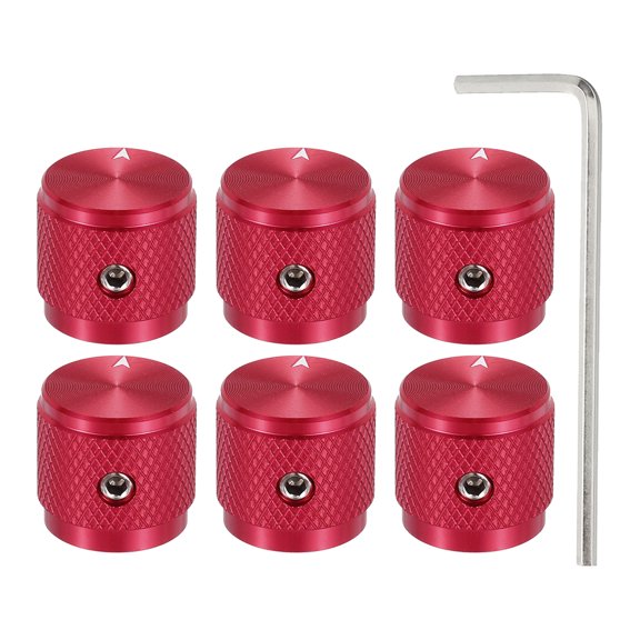 Uxcell 6 Pcs Aluminium Potentiometer Knobs, 1/4" (6mm) Universal Volume Tone Control Knobs with Arrow Indicator for Guitar, 5/8" Red