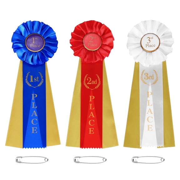 Uxcell 3 Pcs Award Ribbons, 1st 2nd 3rd Place Winner Prize Ribbon for Competition Sports Event, Blue Red White