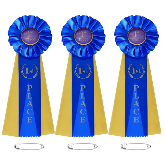 Uxcell 3 Pcs Award Ribbons, 1st Place Winner Prize Ribbon for Competition Sports Event, Blue