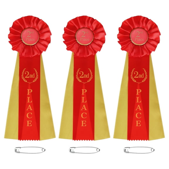 Uxcell 3 Pcs Award Ribbons, 2nd Place Winner Prize Ribbon for Competition Sports Event, Red
