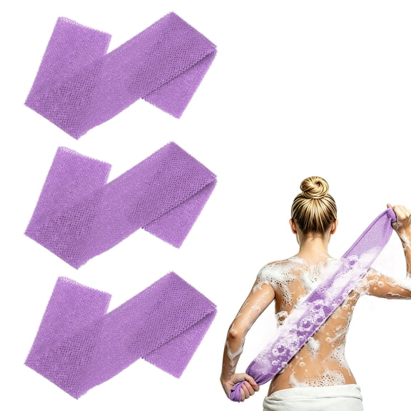 Uxcell 3 Pcs Back Scrubber, Nylon Bath Sponge Extended, 25 Inch African Exfoliating Long Net Body Scrubber Shower Loofah for Women Men Use Bath, Purple