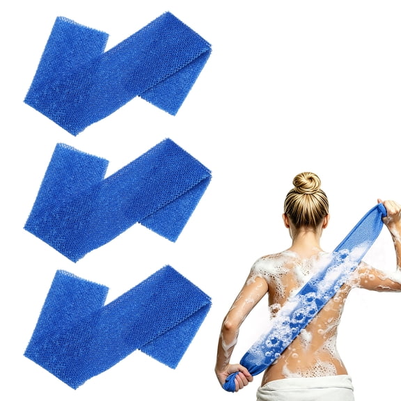 Uxcell 3 Pcs Back Scrubber, Nylon Bath Sponge Extended, 25 Inch African Exfoliating Long Net Body Scrubber Shower Loofah for Women Men Use Bath, Blue