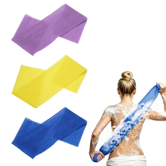 Uxcell 3 Pcs Back Scrubber, Nylon Bath Sponge Extended, 31 Inch African Exfoliating Long Net Body Scrubber Shower Loofah for Women Men Use Bath, Purple/Yellow/Blue