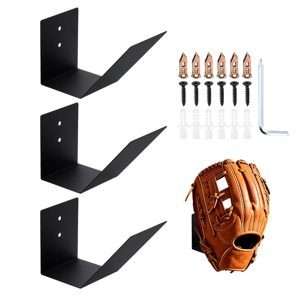 Uxcell 3 Pcs Baseball Glove Wall Mount Display Holder, Metal Storage Display Rack Baseball Glove Stand Sports Wall Mount Organization, for Office, Man Players Bedroom, Sports Decor