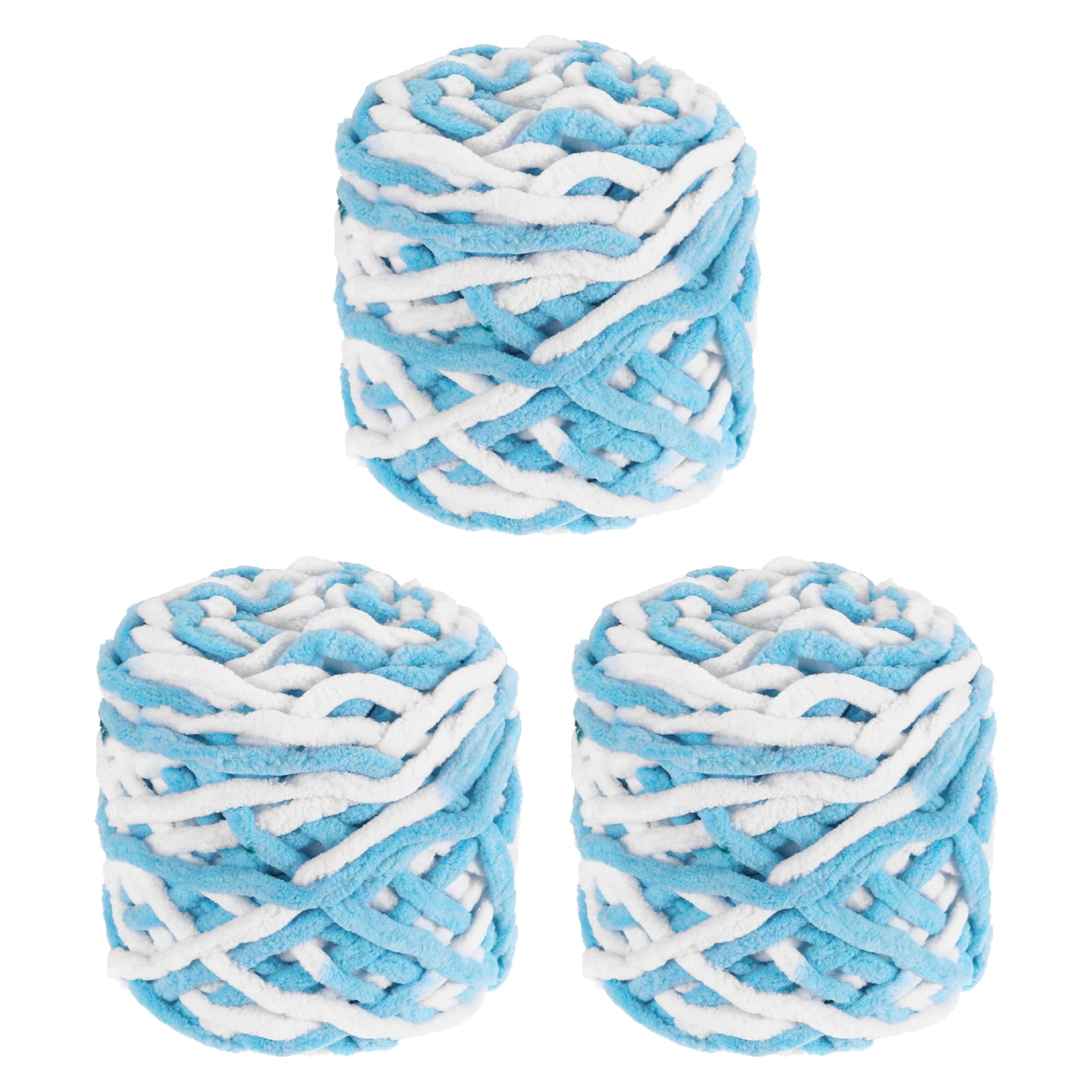 Uxcell 3 Pcs Blanket Yarn, 49 Yards Fluffy Velvet Plush Bulky Thick Chenille Chunky Yarn for Soft Velvet Blanket Shawl Scarf Crochet Hand Knitted Crafts, Blue-White
