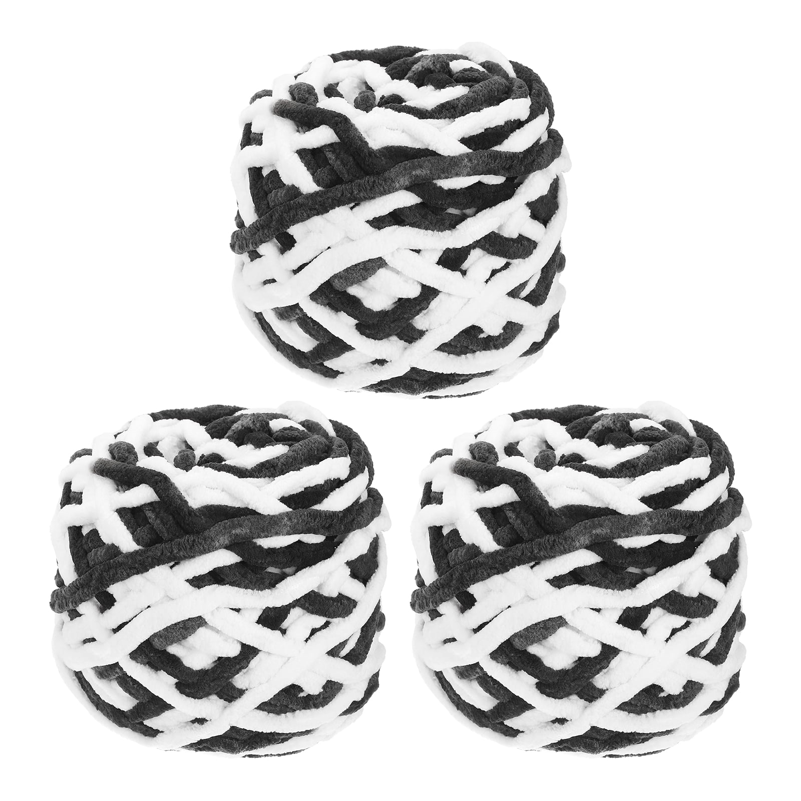 Uxcell 3 Pcs Blanket Yarn, 49 Yards Fluffy Velvet Plush Bulky Thick Chenille Chunky Yarn for Soft Velvet Blanket Shawl Scarf Crochet Hand Knitted Crafts, Black-White