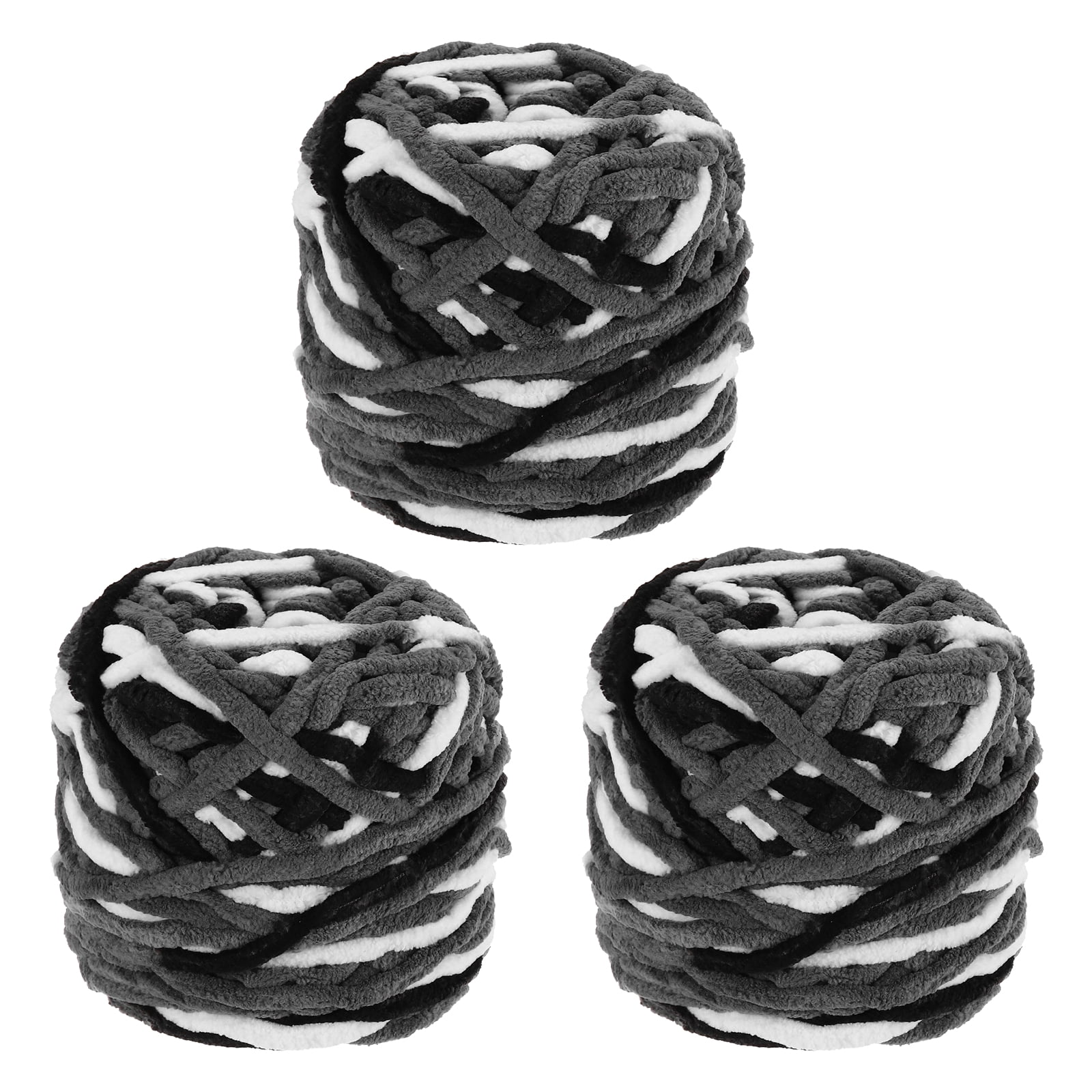 Uxcell 3 Pcs Blanket Yarn, 49 Yards Fluffy Velvet Plush Bulky Thick Chenille Chunky Yarn for Soft Velvet Blanket Shawl Scarf Crochet Hand Knitted Crafts, Black-White-Grey