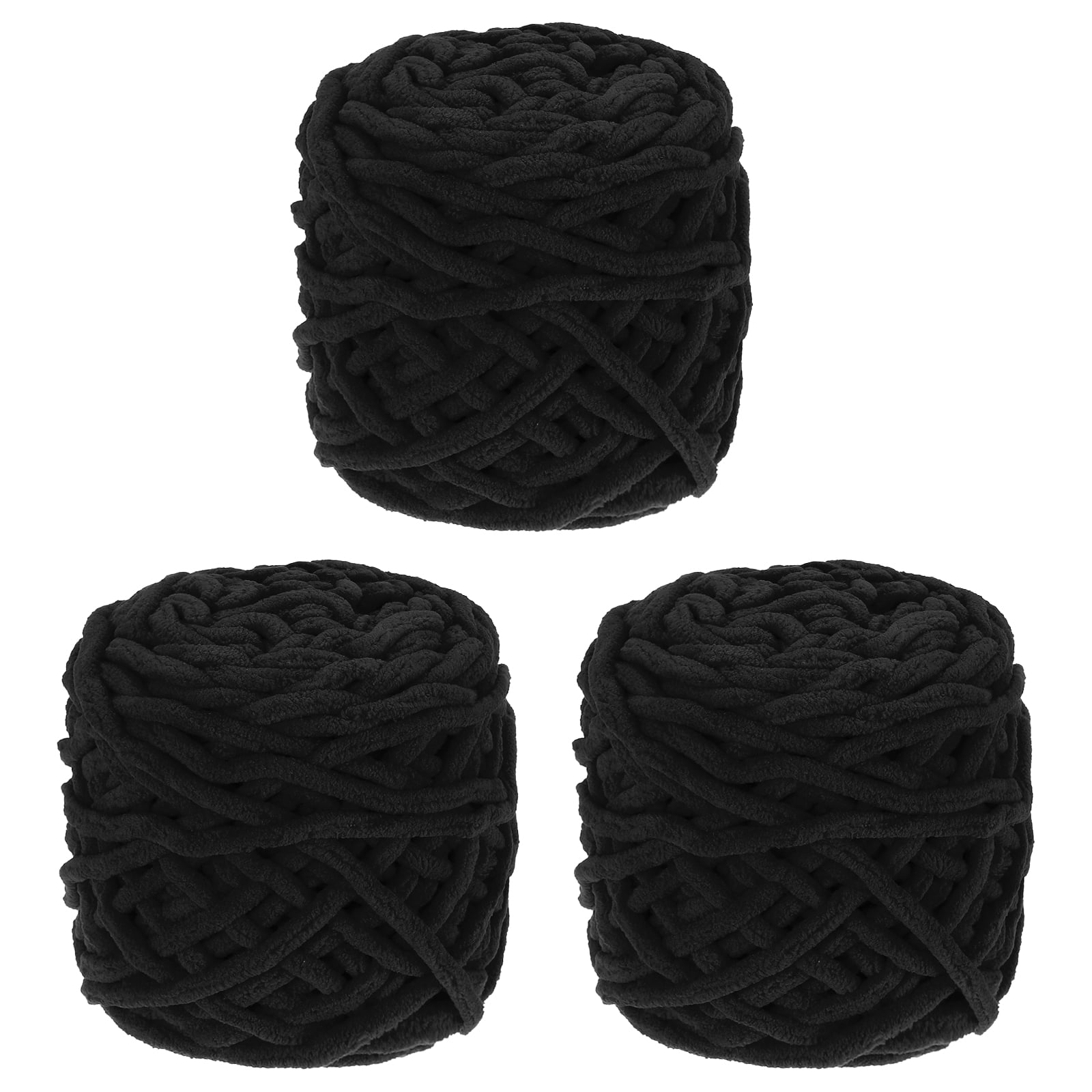 Uxcell 3 Pcs Blanket Yarn, 49 Yards Fluffy Velvet Plush Bulky Thick Chenille Chunky Yarn for Soft Velvet Blanket Shawl Scarf Crochet Hand Knitted Crafts, Black