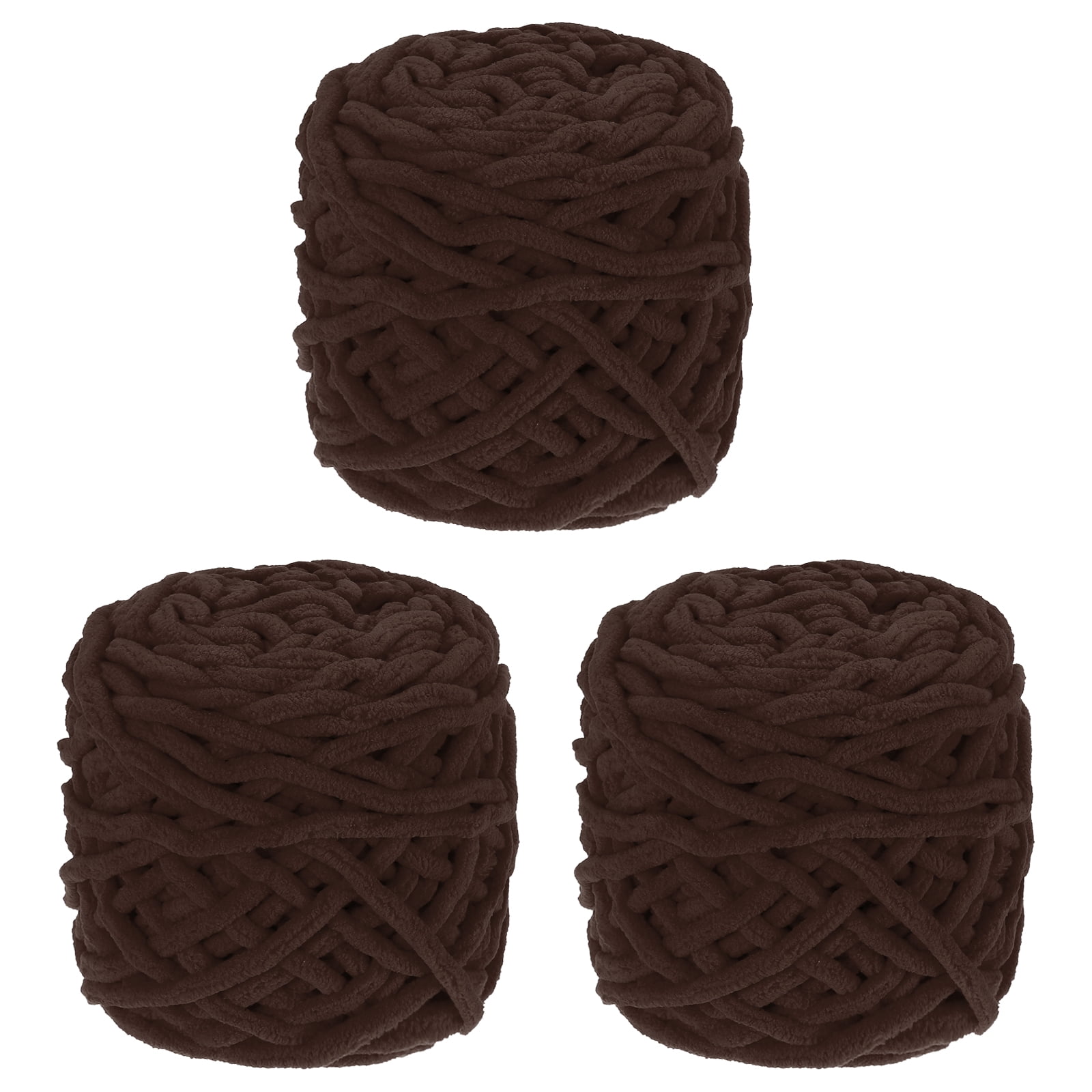 Uxcell 3 Pcs Blanket Yarn, 49 Yards Fluffy Velvet Plush Bulky Thick Chenille Chunky Yarn for Soft Velvet Blanket Shawl Scarf Crochet Hand Knitted Crafts, Brown
