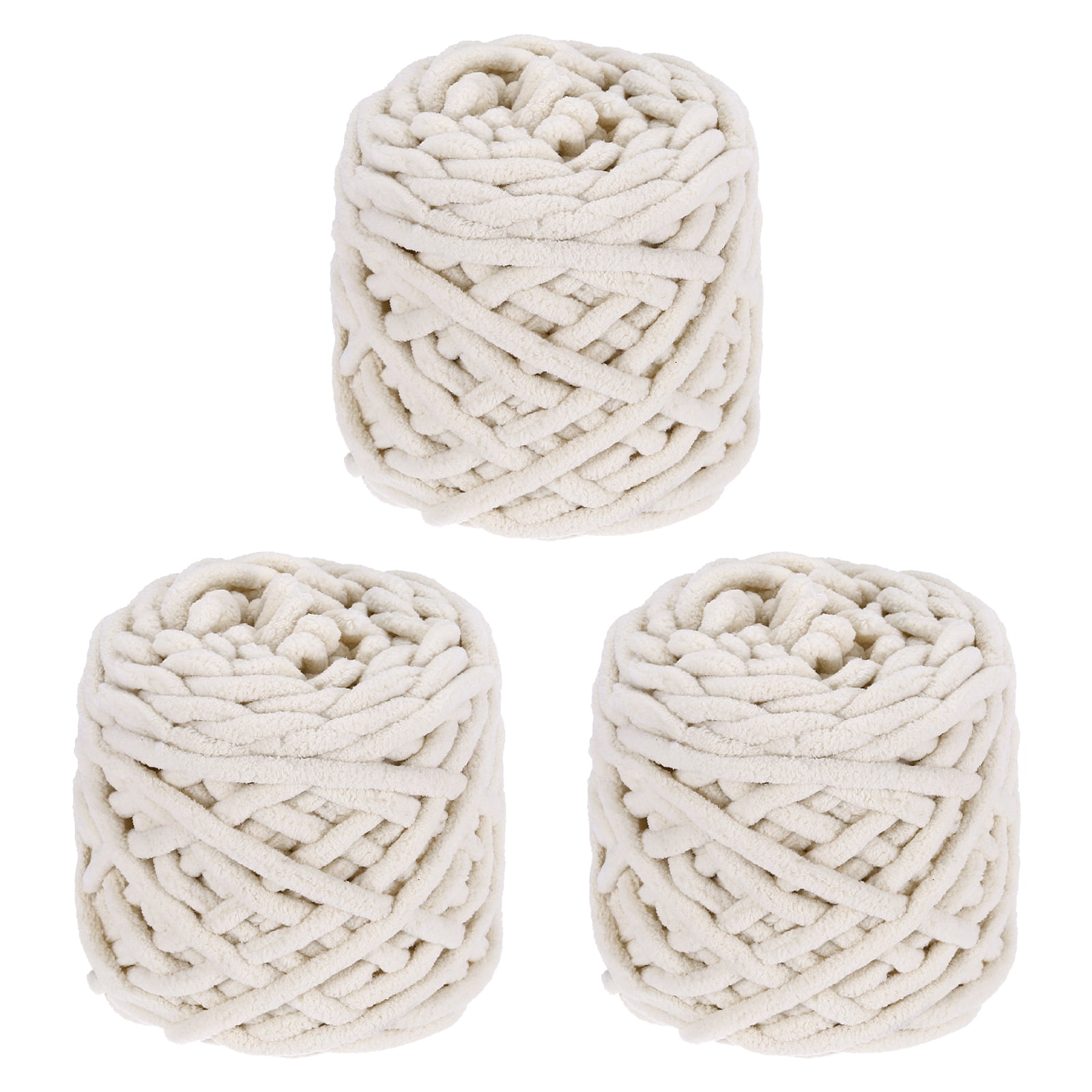 Uxcell 3 Pcs Blanket Yarn, 49 Yards Fluffy Velvet Plush Bulky Thick Chenille Chunky Yarn for Soft Velvet Blanket Shawl Scarf Crochet Hand Knitted Crafts, Beige