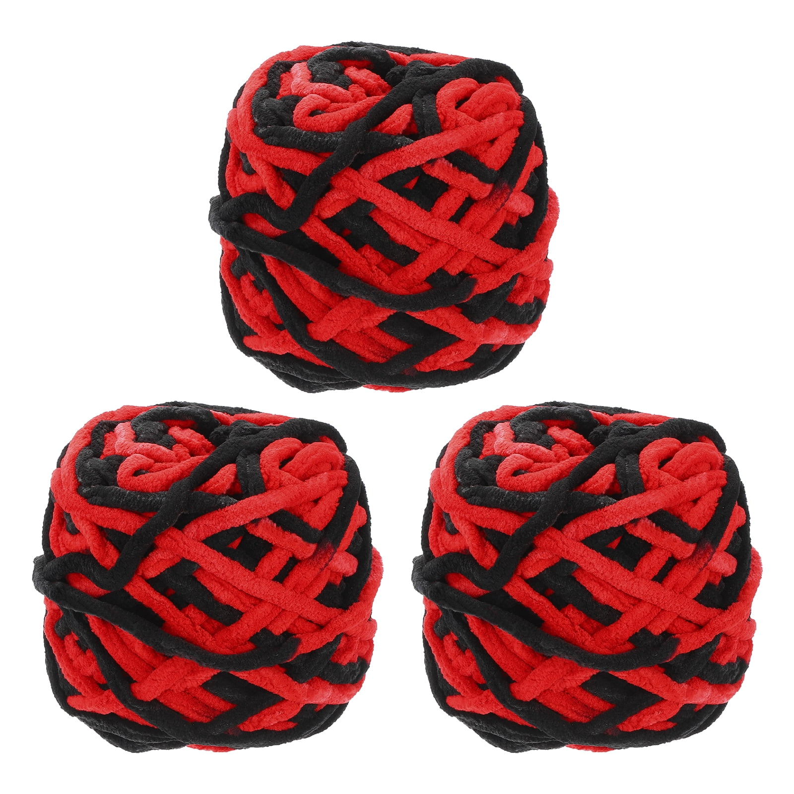 Uxcell 3 Pcs Blanket Yarn, 49 Yards Fluffy Velvet Plush Bulky Thick Chenille Chunky Yarn for Soft Velvet Blanket Shawl Scarf Crochet Hand Knitted Crafts, Black-Red