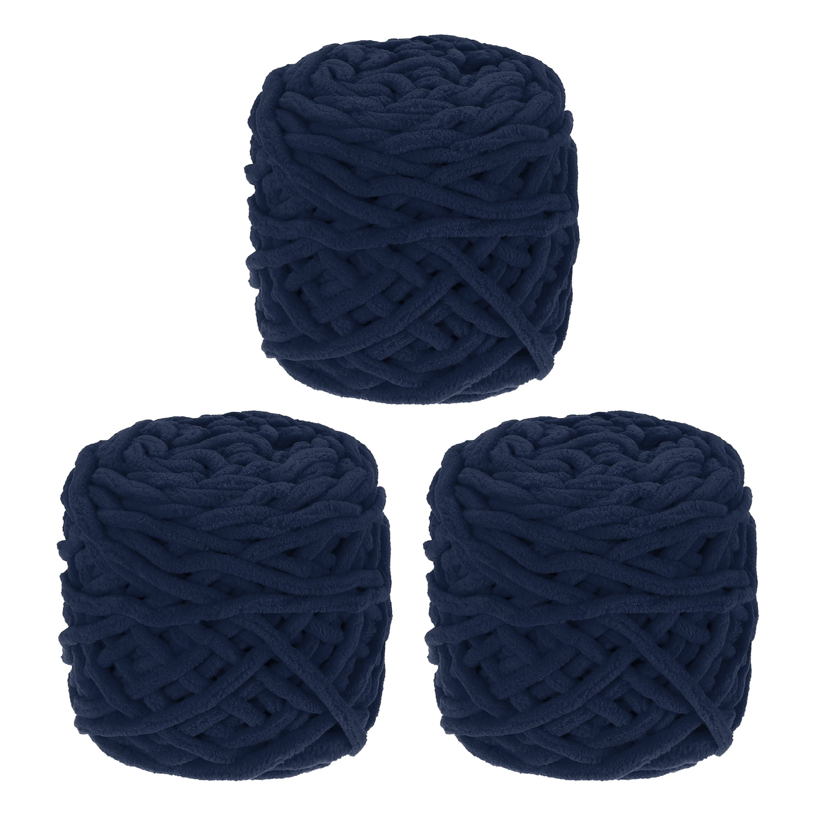 Uxcell 3 Pcs Blanket Yarn, 49 Yards Fluffy Velvet Plush Bulky Thick Chenille Chunky Yarn for Soft Velvet Blanket Shawl Scarf Crochet Hand Knitted Crafts, Dark Blue