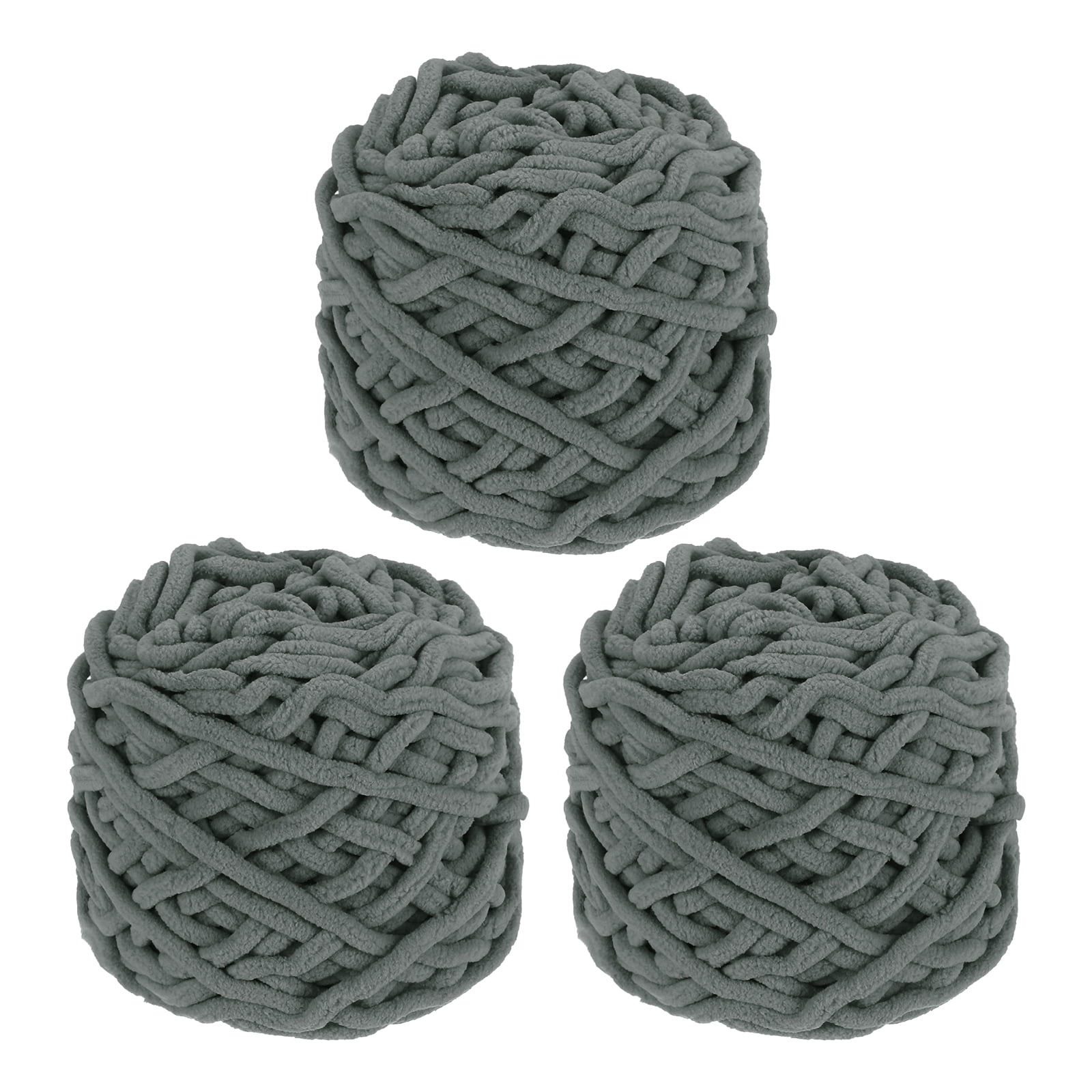 Uxcell 3 Pcs Blanket Yarn, 49 Yards Fluffy Velvet Plush Bulky Thick Chenille Chunky Yarn for Soft Velvet Blanket Shawl Scarf Crochet Hand Knitted Crafts, Dark Grey