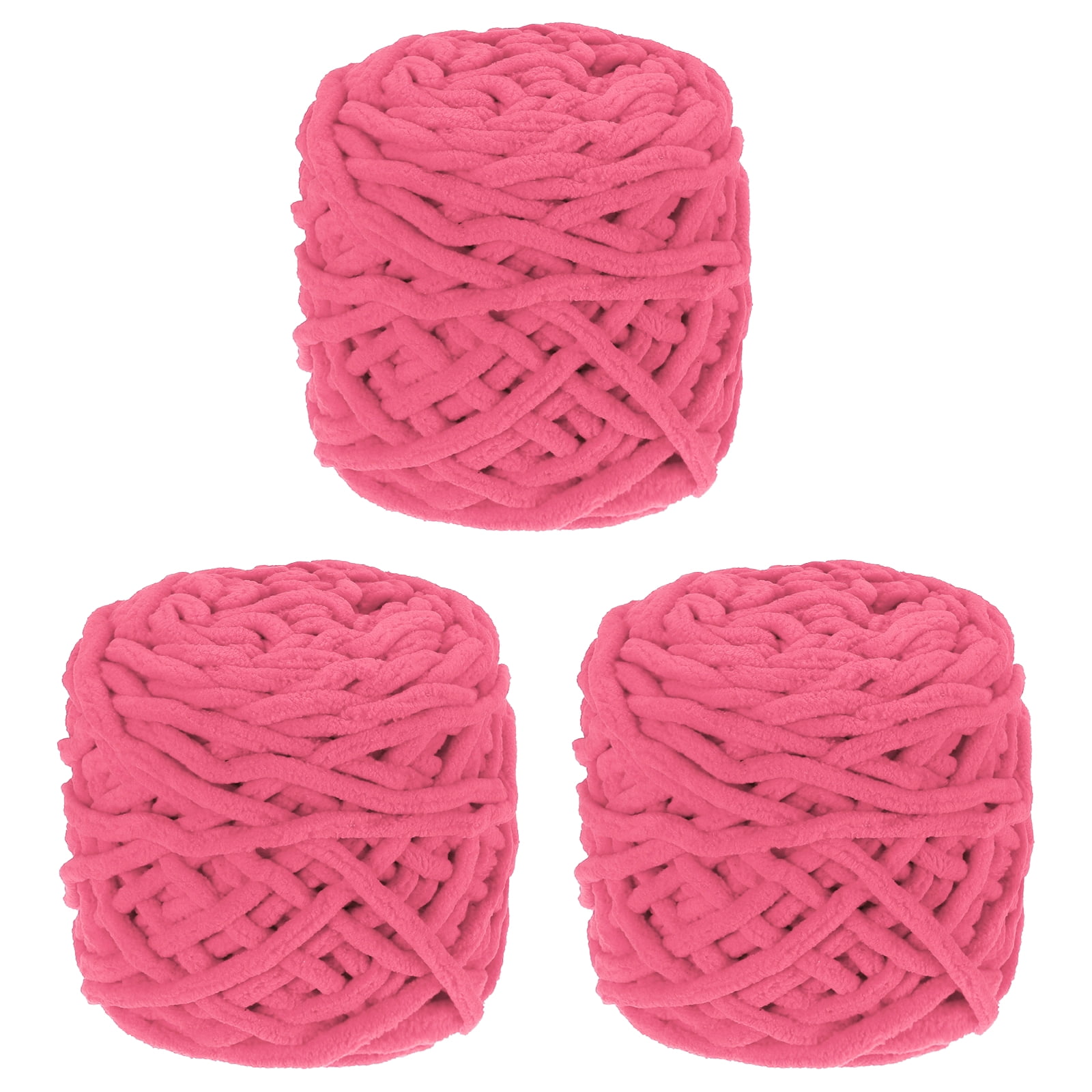 Uxcell 3 Pcs Blanket Yarn, 49 Yards Fluffy Velvet Plush Bulky Thick Chenille Chunky Yarn for Soft Velvet Blanket Shawl Scarf Crochet Hand Knitted Crafts, Dark Pink