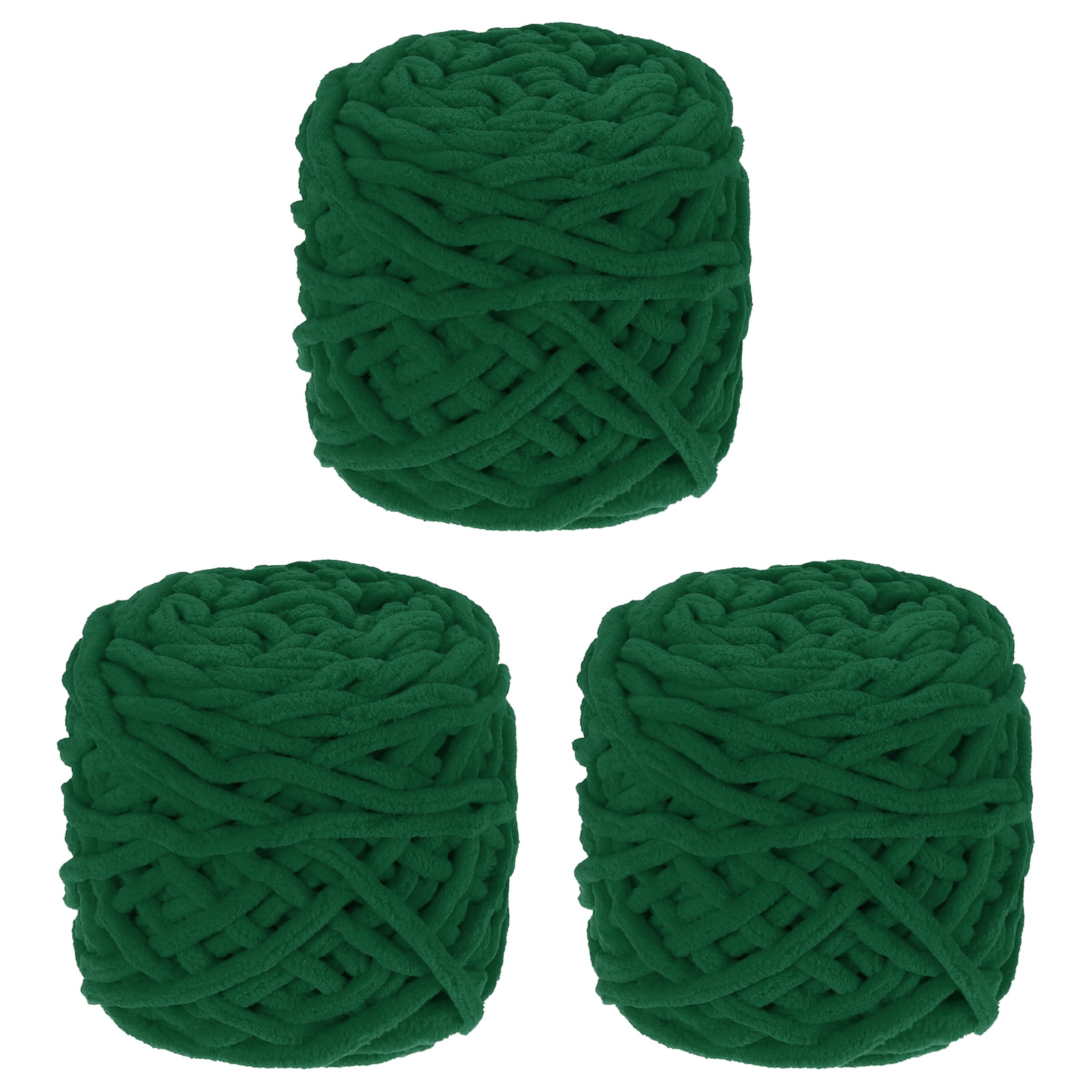 Uxcell 3 Pcs Blanket Yarn, 49 Yards Fluffy Velvet Plush Bulky Thick Chenille Chunky Yarn for Soft Velvet Blanket Shawl Scarf Crochet Hand Knitted Crafts, Dark Green