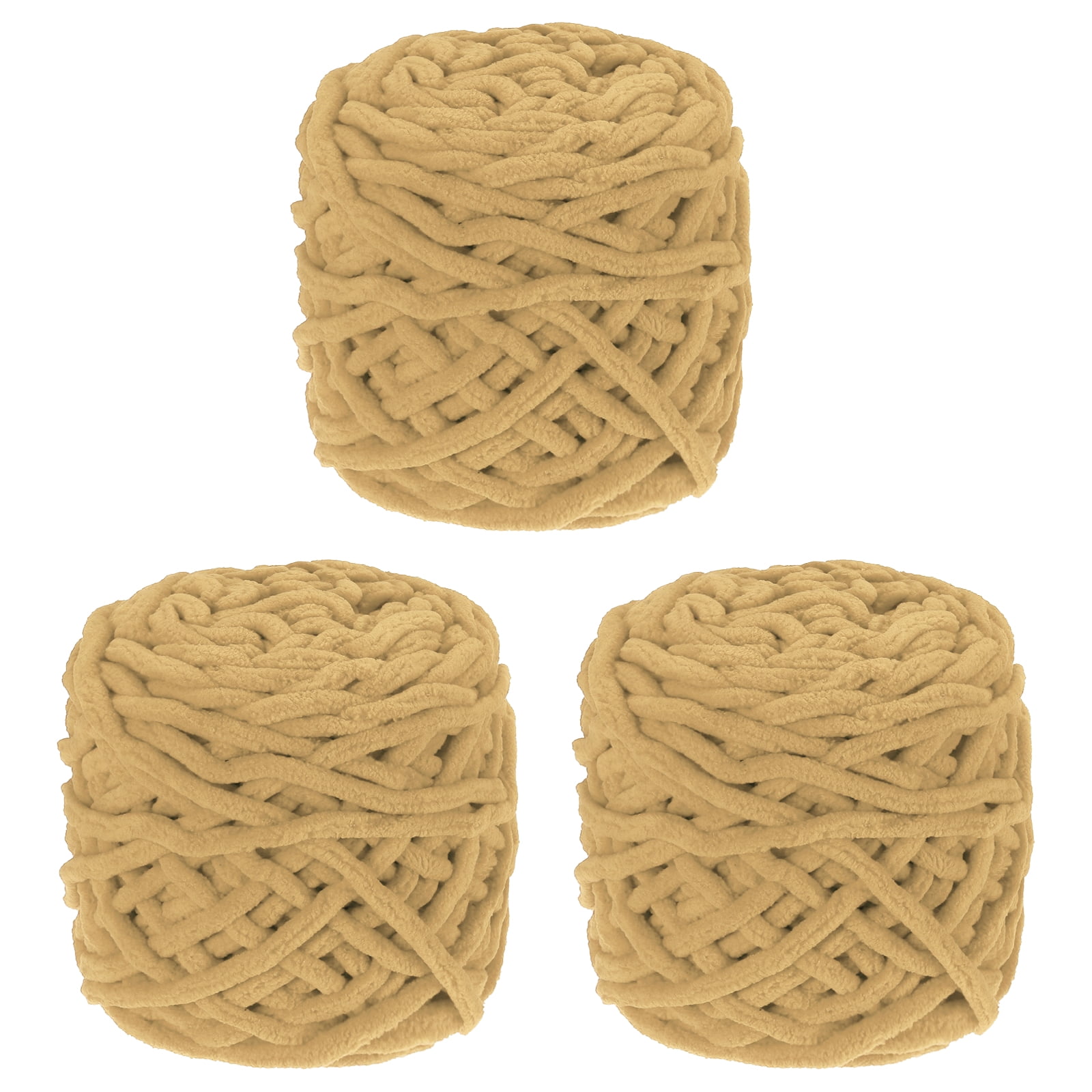 Uxcell 3 Pcs Blanket Yarn, 49 Yards Fluffy Velvet Plush Bulky Thick Chenille Chunky Yarn for Soft Velvet Blanket Shawl Scarf Crochet Hand Knitted Crafts, Khaki