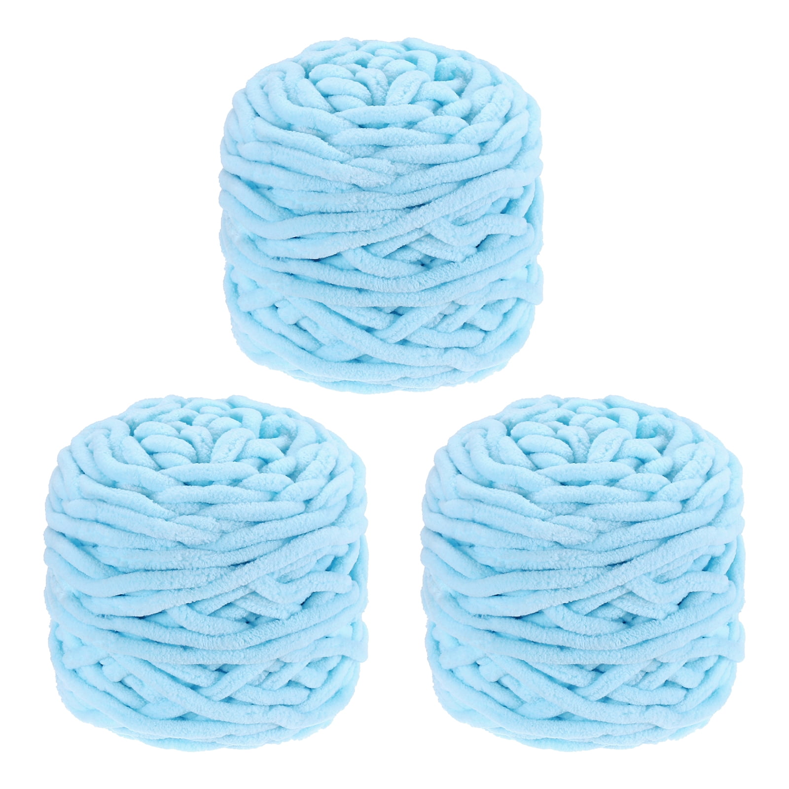 Uxcell 3 Pcs Blanket Yarn, 49 Yards Fluffy Velvet Plush Bulky Thick Chenille Chunky Yarn for Soft Velvet Blanket Shawl Scarf Crochet Hand Knitted Crafts, Light Blue