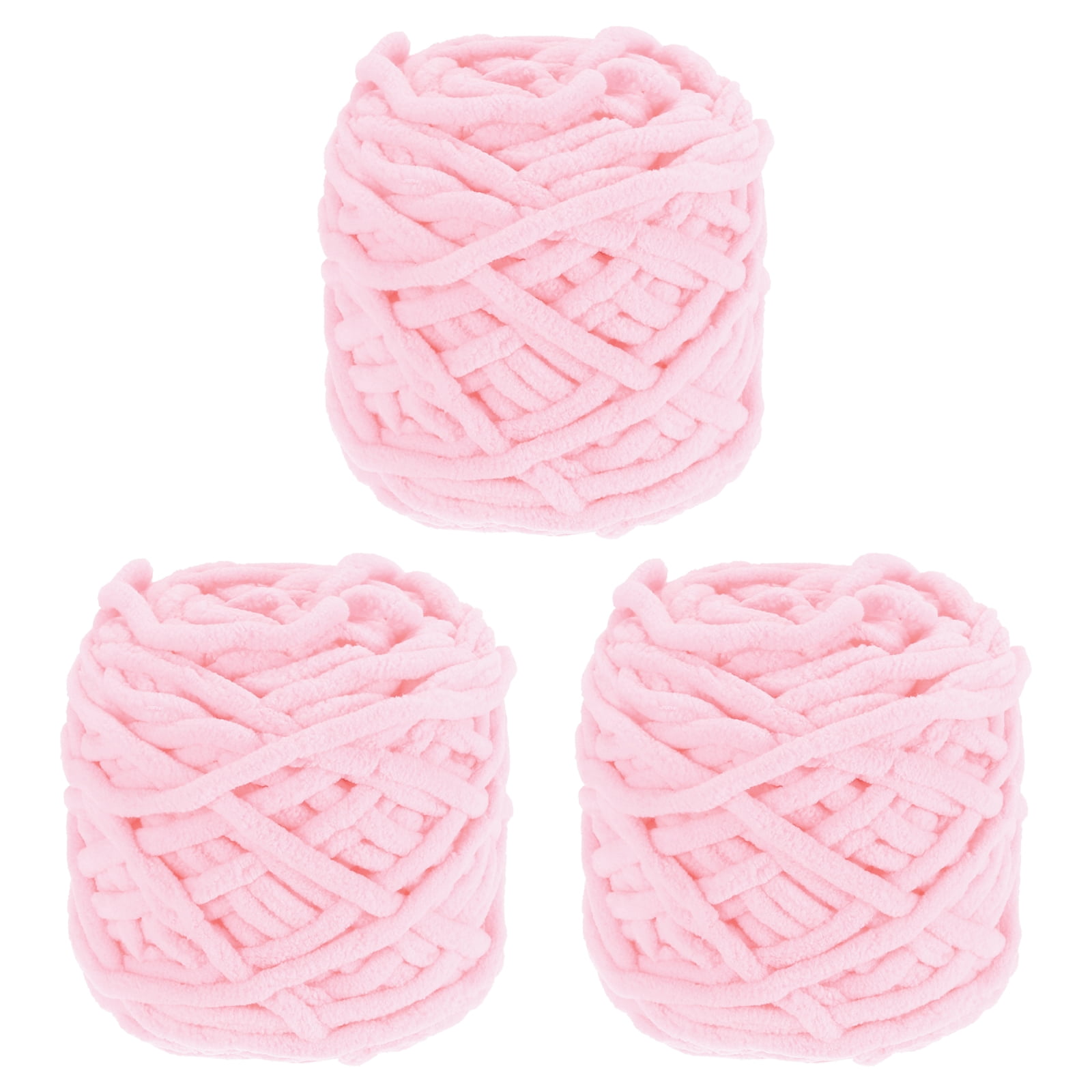 Uxcell 3 Pcs Blanket Yarn, 49 Yards Fluffy Velvet Plush Bulky Thick Chenille Chunky Yarn for Soft Velvet Blanket Shawl Scarf Crochet Hand Knitted Crafts, Light Pink