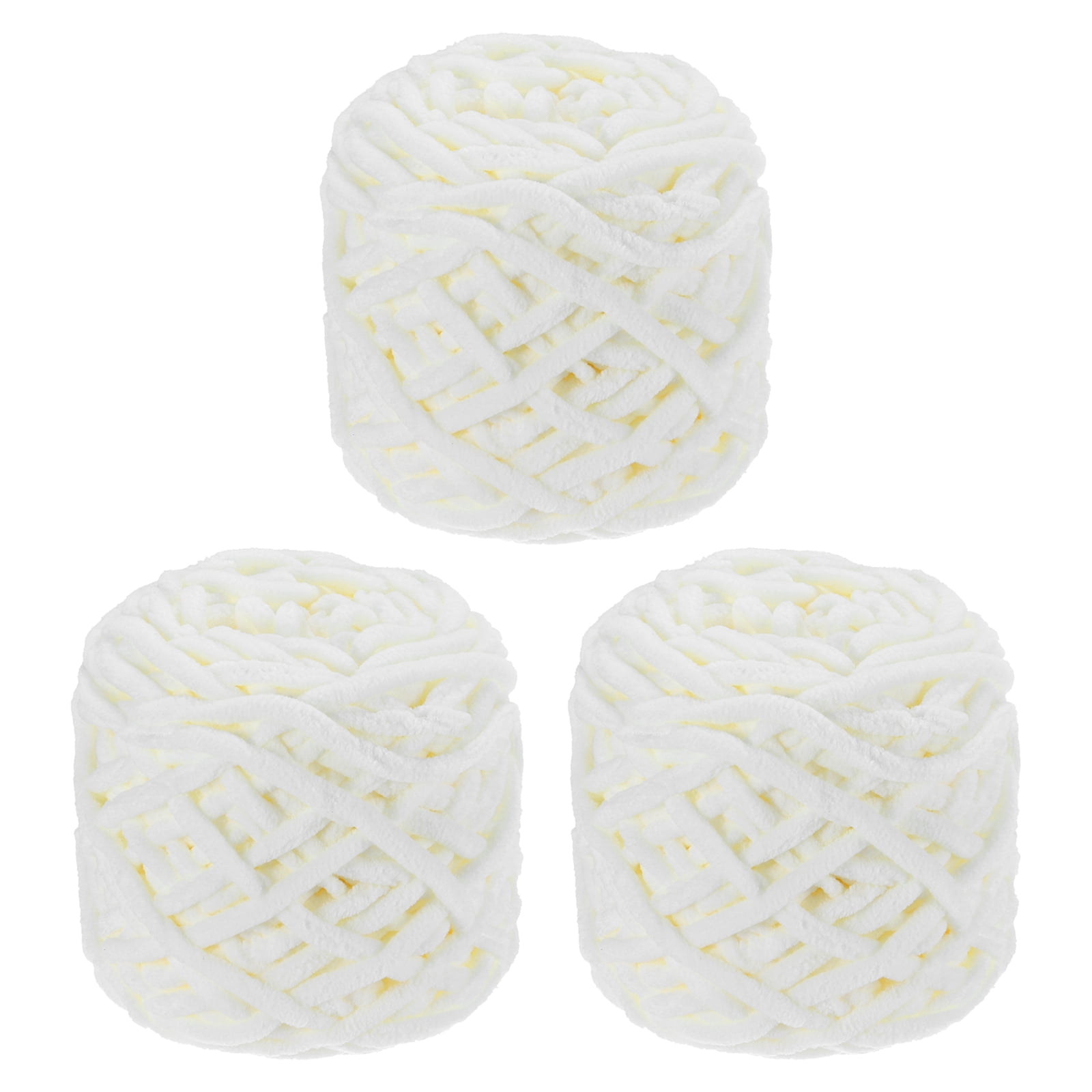 Uxcell 3 Pcs Blanket Yarn, 49 Yards Fluffy Velvet Plush Bulky Thick Chenille Chunky Yarn for Soft Velvet Blanket Shawl Scarf Crochet Hand Knitted Crafts, Milk White
