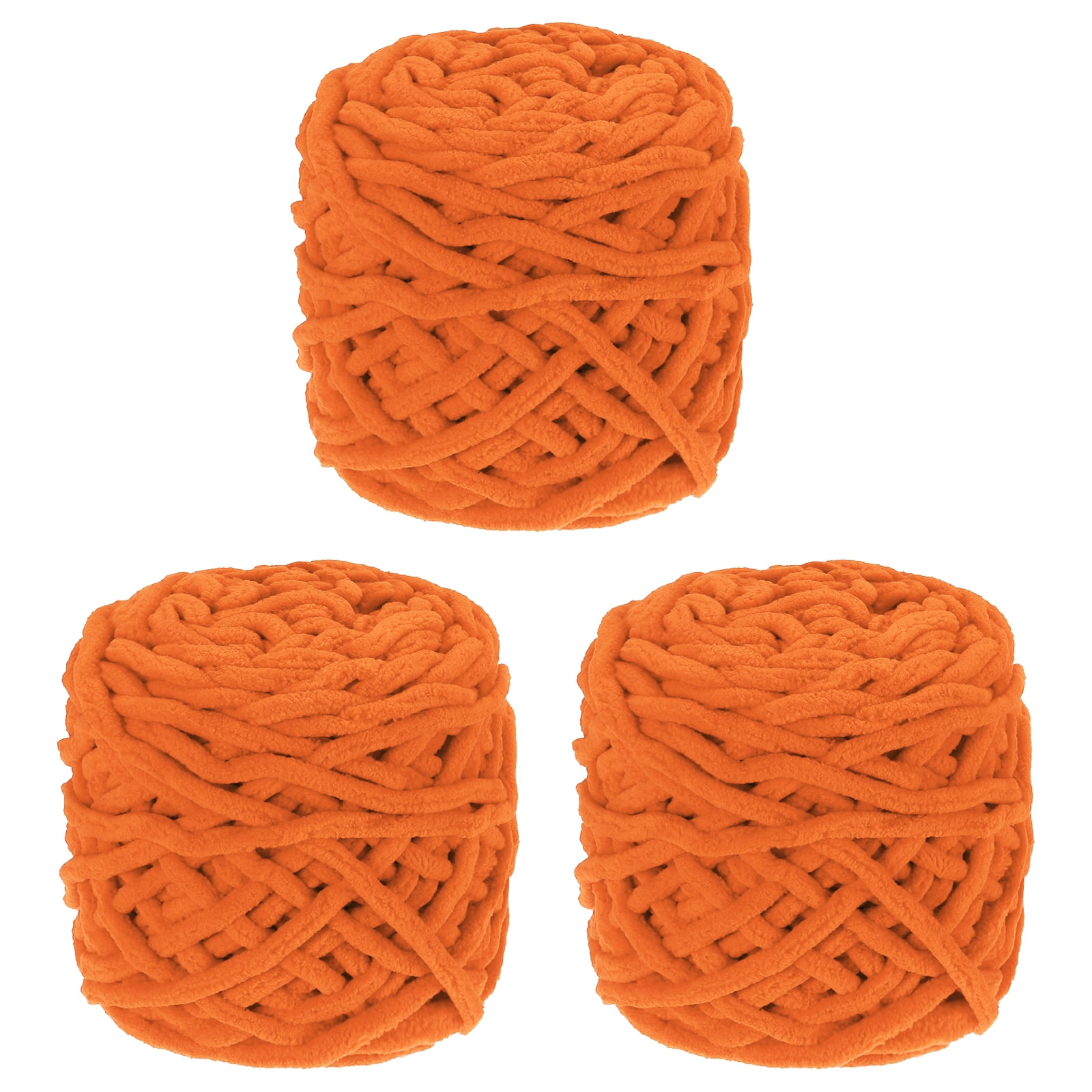 Uxcell 3 Pcs Blanket Yarn, 49 Yards Fluffy Velvet Plush Bulky Thick Chenille Chunky Yarn for Soft Velvet Blanket Shawl Scarf Crochet Hand Knitted Crafts, Orange Red