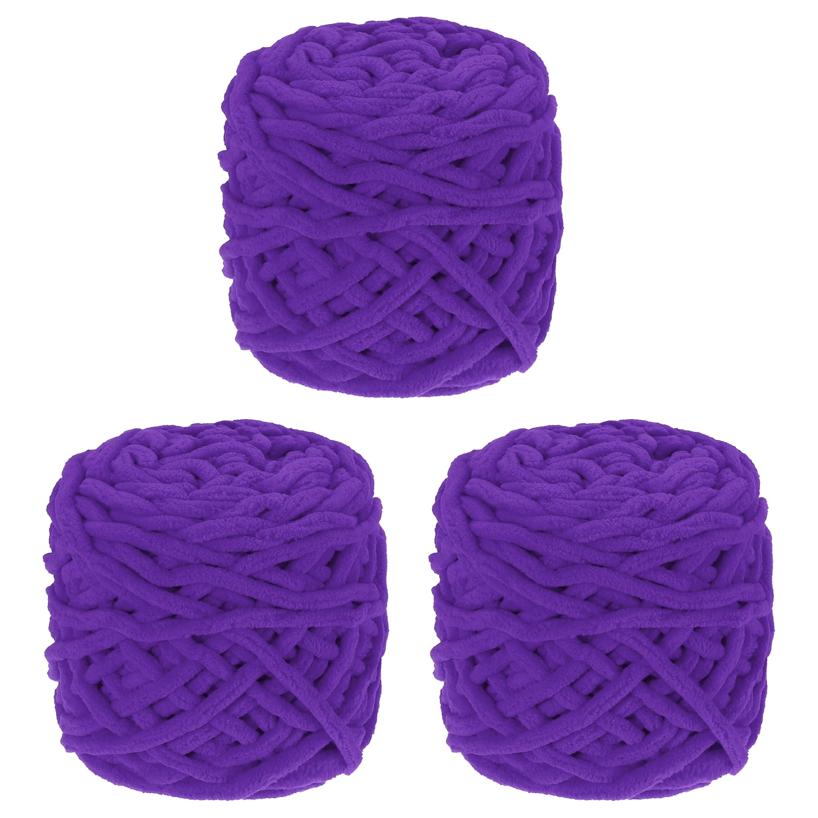 Uxcell 3 Pcs Blanket Yarn, 49 Yards Fluffy Velvet Plush Bulky Thick Chenille Chunky Yarn for Soft Velvet Blanket Shawl Scarf Crochet Hand Knitted Crafts, Purple