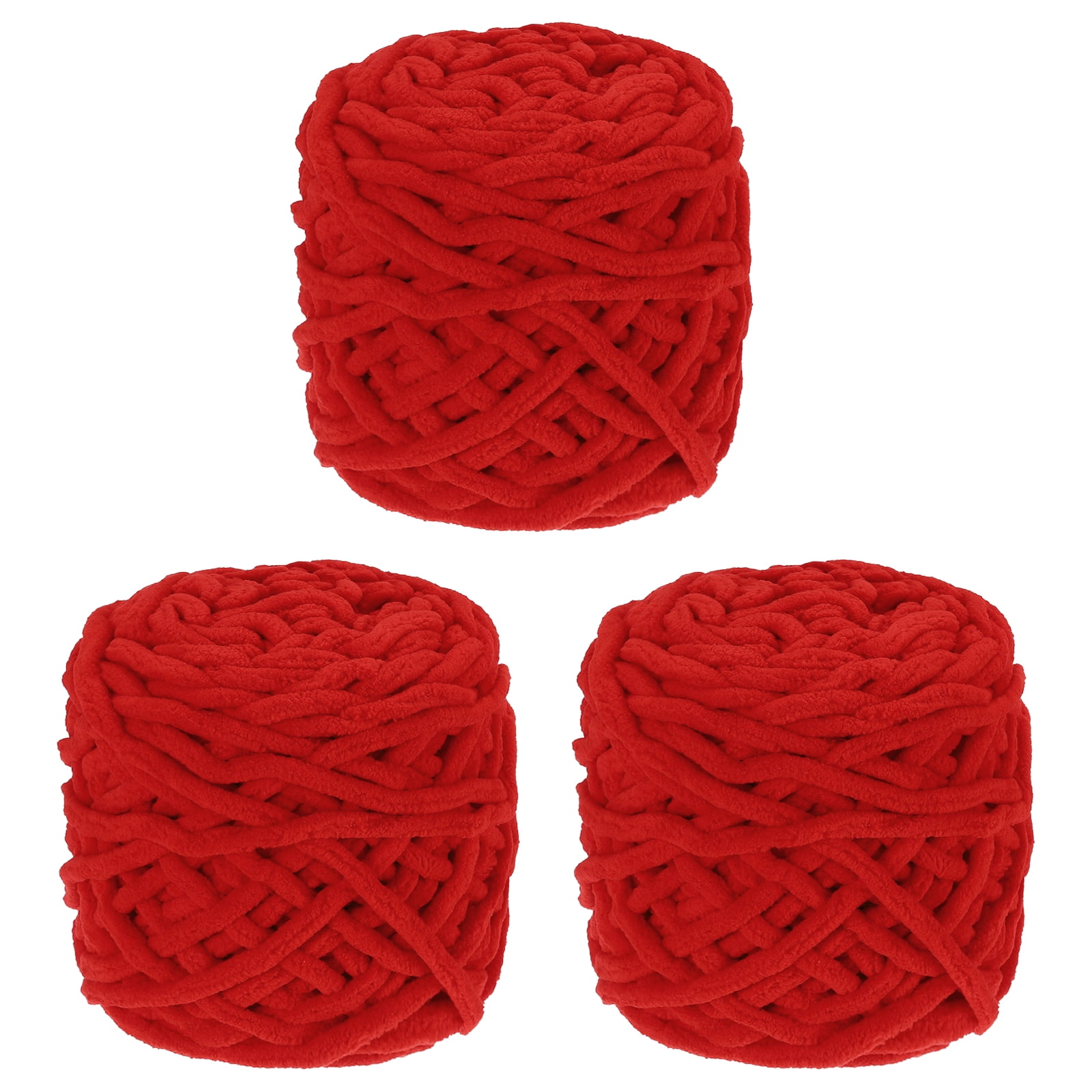 Uxcell 3 Pcs Blanket Yarn, 49 Yards Fluffy Velvet Plush Bulky Thick Chenille Chunky Yarn for Soft Velvet Blanket Shawl Scarf Crochet Hand Knitted Crafts, Red