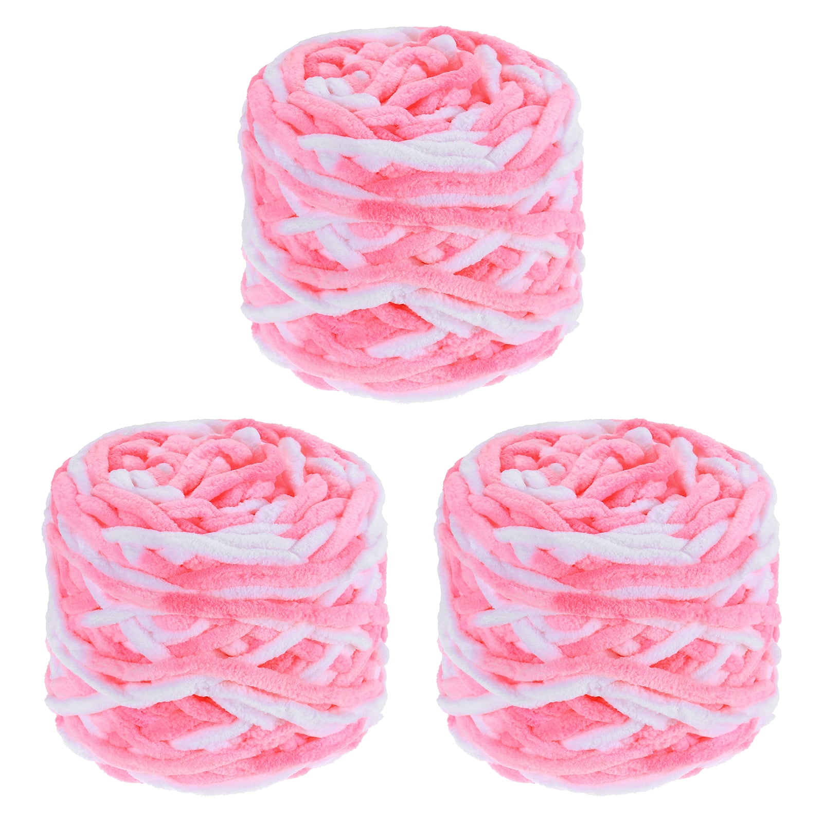 Uxcell 3 Pcs Blanket Yarn, 49 Yards Fluffy Velvet Plush Bulky Thick Chenille Chunky Yarn for Soft Velvet Blanket Shawl Scarf Crochet Hand Knitted Crafts, White-Pink
