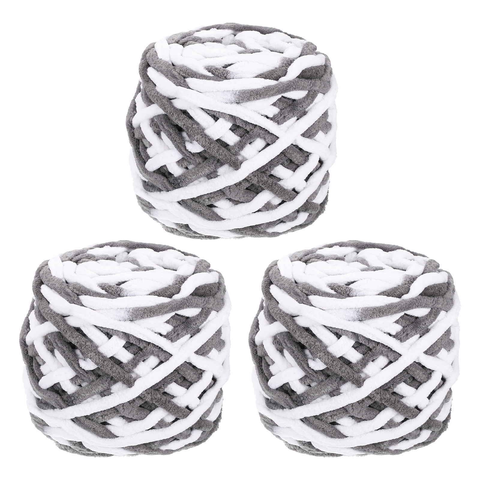 Uxcell 3 Pcs Blanket Yarn, 49 Yards Fluffy Velvet Plush Bulky Thick Chenille Chunky Yarn for Soft Velvet Blanket Shawl Scarf Crochet Hand Knitted Crafts, White-Grey