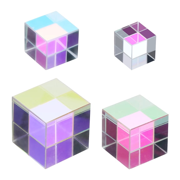 Uxcell 3 Pcs Cube Prism, 15,20,25,30mm K9 Crystal Dispersion Prism Optical Glass X-Cube Mini Glass Figurine Demonstrating Beam Splitting for Physics Teach Home Decor Photo Prop, AB Color