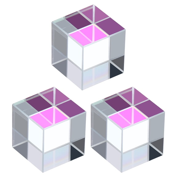 Uxcell 3 Pcs Cube Prism, 15mm K9 Crystal Dispersion Prism Optical Glass X-Cube Mini Glass Figurine Demonstrating Beam Splitting for Physics Teaching Home Decor Photo Prop, AB Color