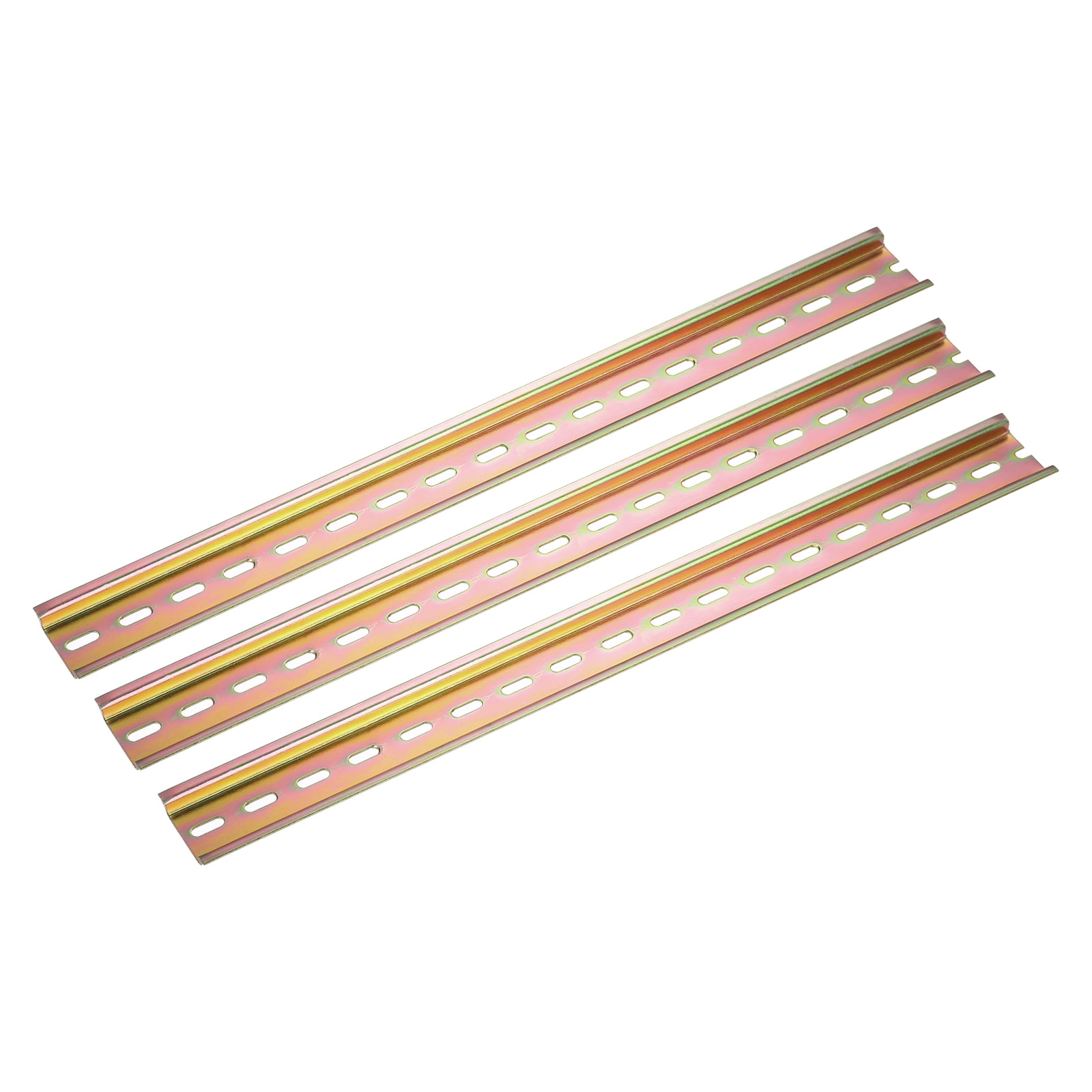 Uxcell 3 Pcs DIN Rail Slotted Iron Mounting Guide Bronze Tone 350mmx35mmx7.5mm