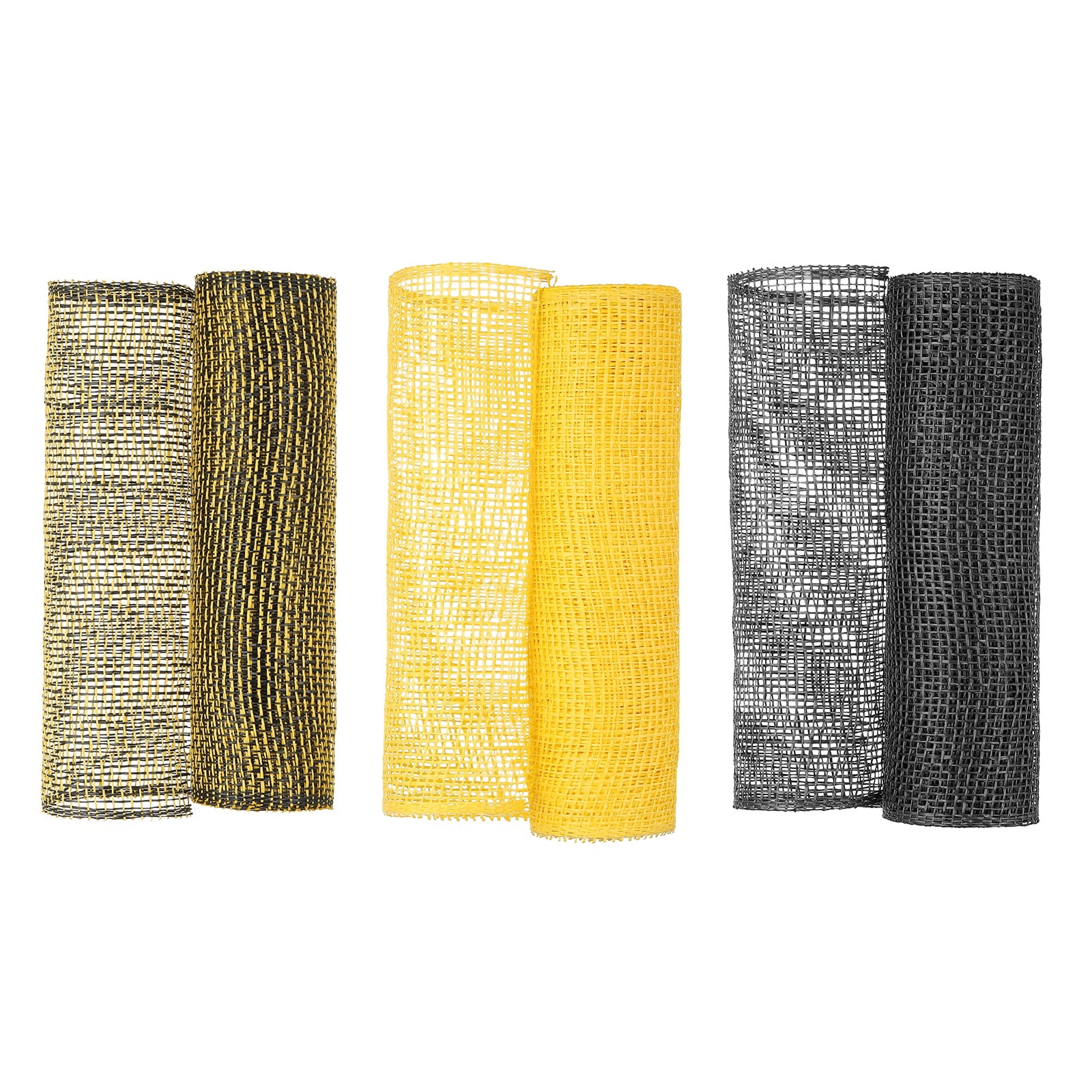 Uxcell 3 Pcs Decorative Mesh Ribbon, 10 Inch x 5 Yard Mesh Ribbon Roll Foil Metallic for Christmas Tree Wreath Decoration, Black/Yellow/Black Yellow