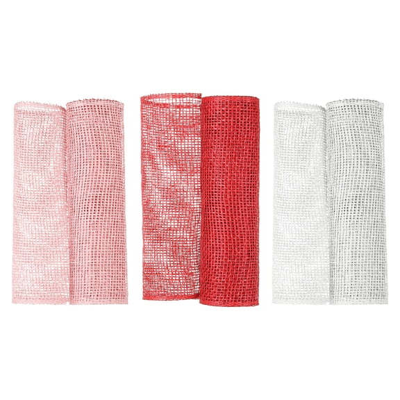 Uxcell 3 Pcs Decorative Mesh Ribbon, 10 Inch x 5 Yard Mesh Ribbon Roll Foil Metallic for Christmas Tree Wreath Decoration, Pink/Red/White