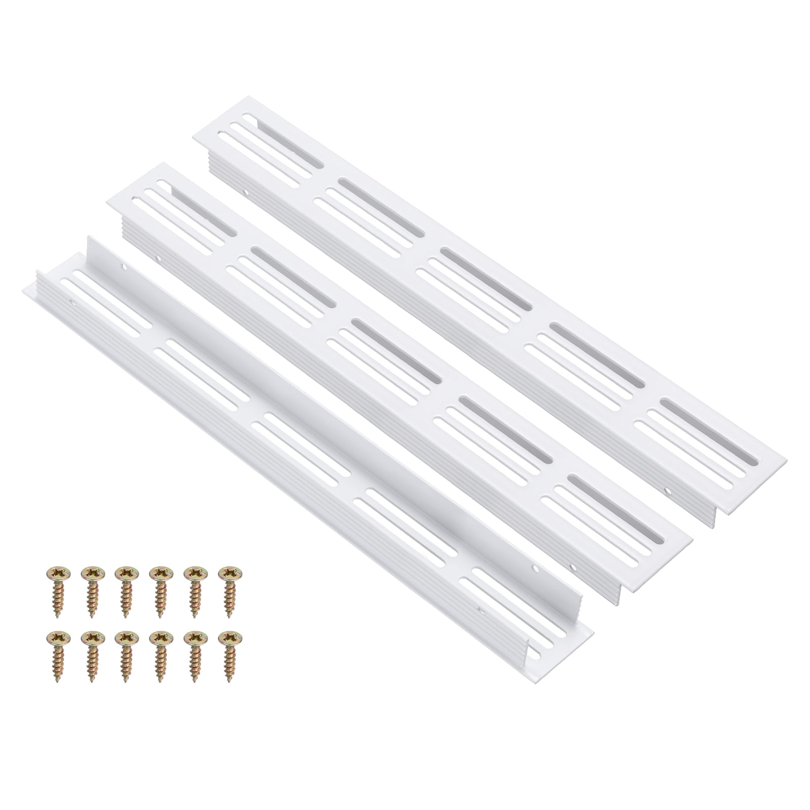 Uxcell 3 Pcs Door Air Vent Cover, 10 x 1.2 (Outer Dimensions) Inch Aluminum Louvered Ventilation Grille Rectangle Toe Kick Vent with Mounting Screws for Shoe Cabinet Wardrobe, White