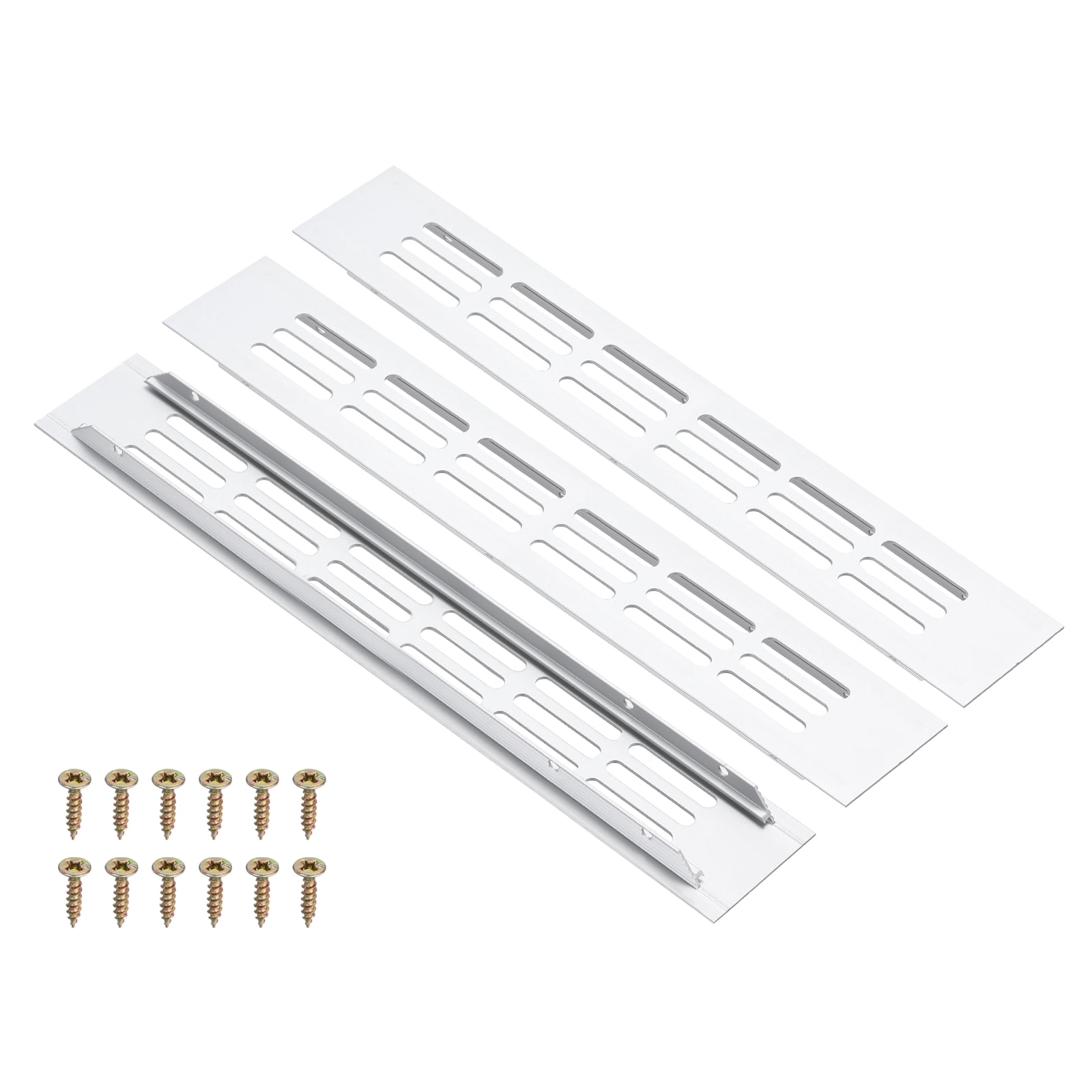 Uxcell 3 Pcs Door Air Vent Cover, 10 x 1.7 (Outer Dimensions) Inch Aluminum Louvered Ventilation Grille Rectangle Toe Kick Vent with Mounting Screws for Shoe Cabinet Wardrobe, Silver