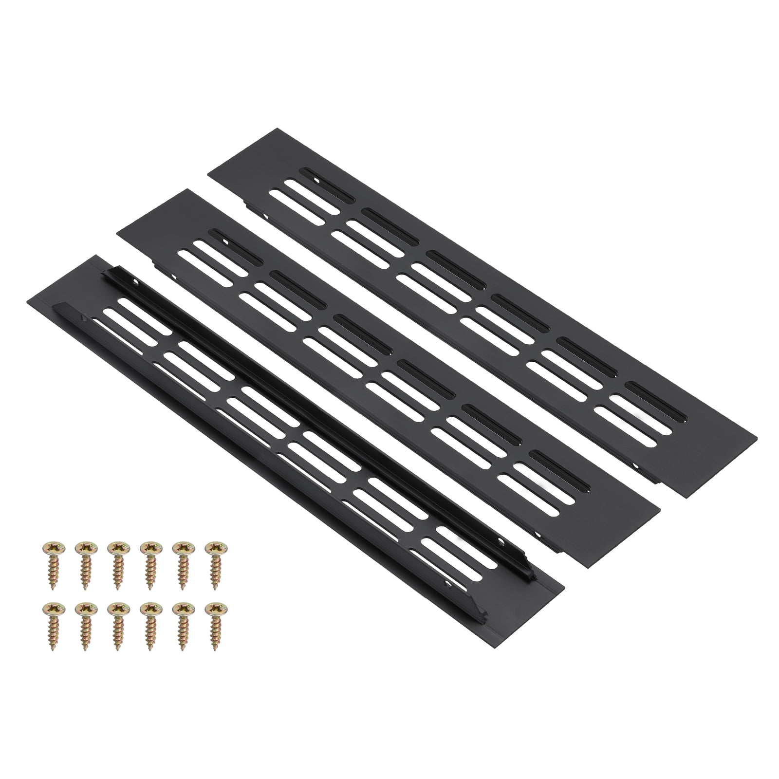 Uxcell 3 Pcs Door Air Vent Cover, 10 x 1.7 (Outer Dimensions) Inch Aluminum Louvered Ventilation Grille Rectangle Toe Kick Vent with Mounting Screws for Shoe Cabinet Wardrobe, Black