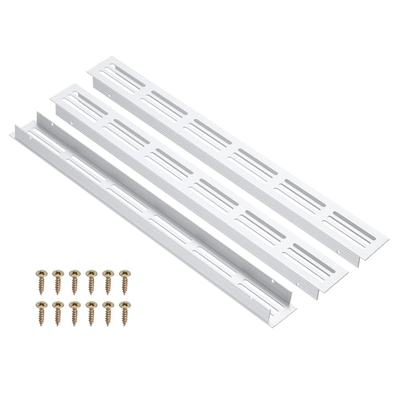 Uxcell 3 Pcs Door Air Vent Cover, 12 x 1.2 (Outer Dimensions) Inch Aluminum Louvered Ventilation Grille Rectangle Toe Kick Vent with Mounting Screws for Shoe Cabinet Wardrobe, Silver