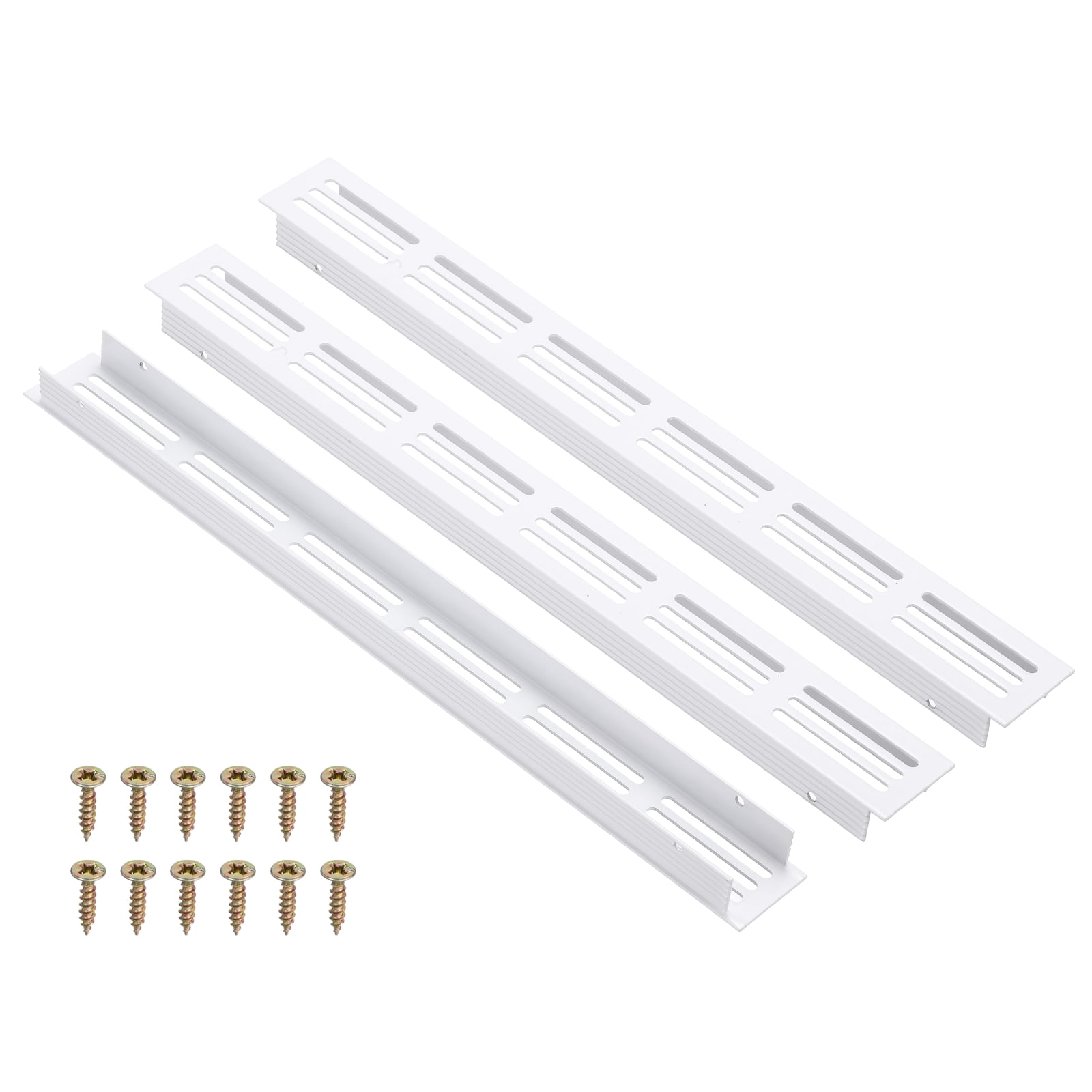 Uxcell 3 Pcs Door Air Vent Cover, 12 x 1.2 (Outer Dimensions) Inch Aluminum Louvered Ventilation Grille Rectangle Toe Kick Vent with Mounting Screws for Shoe Cabinet Wardrobe, White