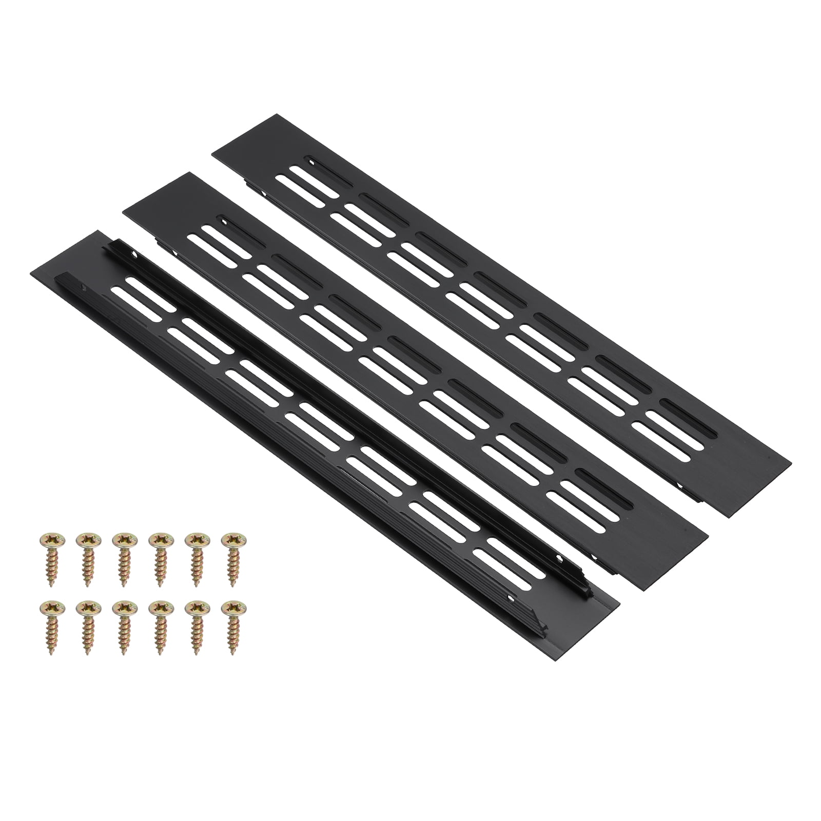 Uxcell 3 Pcs Door Air Vent Cover, 12 x 1.7 (Outer Dimensions) Inch Aluminum Louvered Ventilation Grille Rectangle Toe Kick Vent with Mounting Screws for Shoe Cabinet Wardrobe, Black
