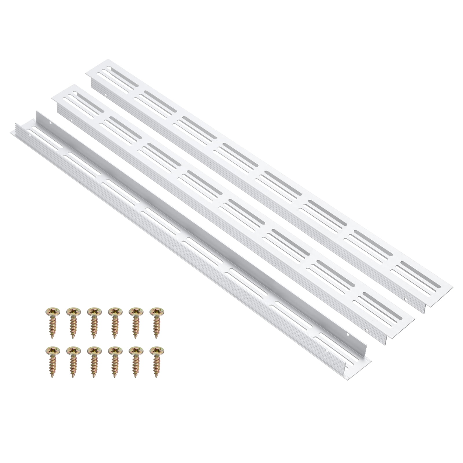 Uxcell 3 Pcs Door Air Vent Cover, 16 x 1.2 (Outer Dimensions) Inch Aluminum Louvered Ventilation Grille Rectangle Toe Kick Vent with Mounting Screws for Shoe Cabinet Wardrobe, Silver